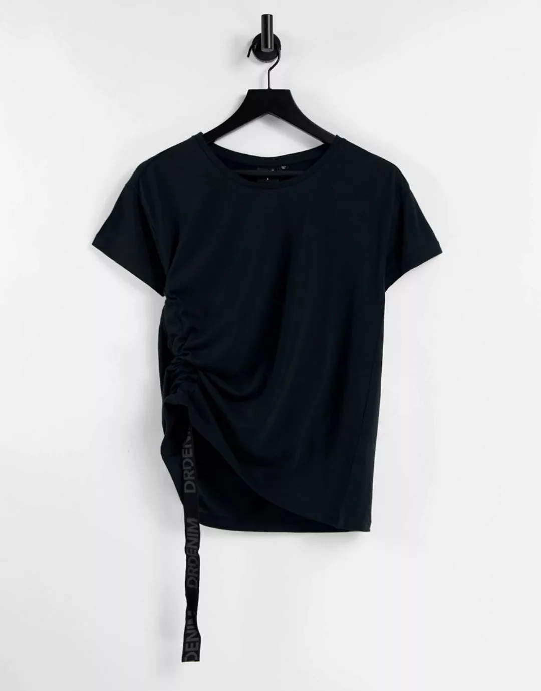 Dr Denim – Umbra – Seitlich gerafftes T-Shirt in Schwarz günstig online kaufen