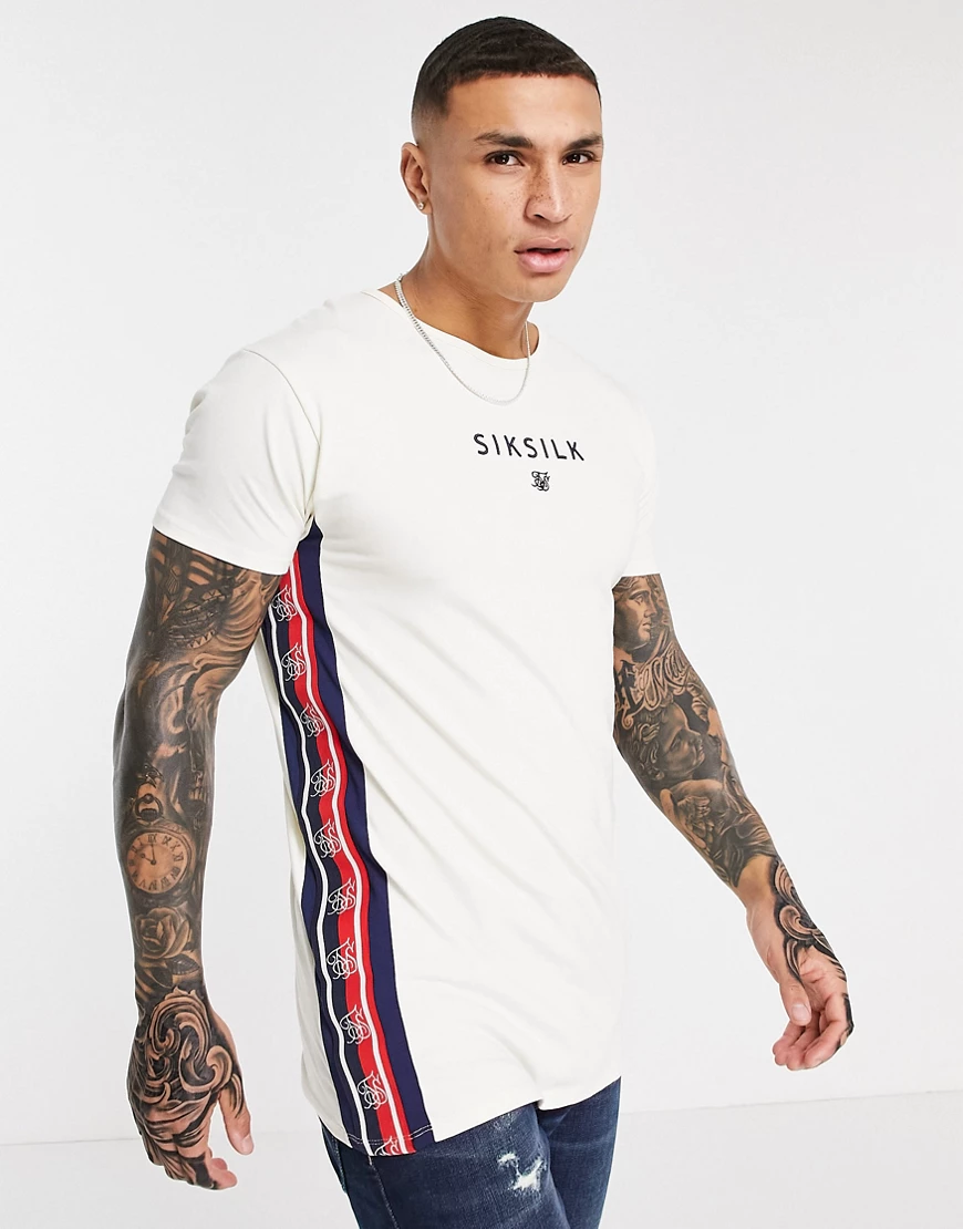 SikSilk – Retro Essential – T-Shirt in Weiß mit Zierstreifen günstig online kaufen