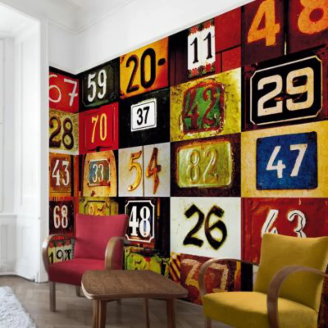 Bilderwelten Mustertapete Numbers weiß Gr. 432 x 290 günstig online kaufen