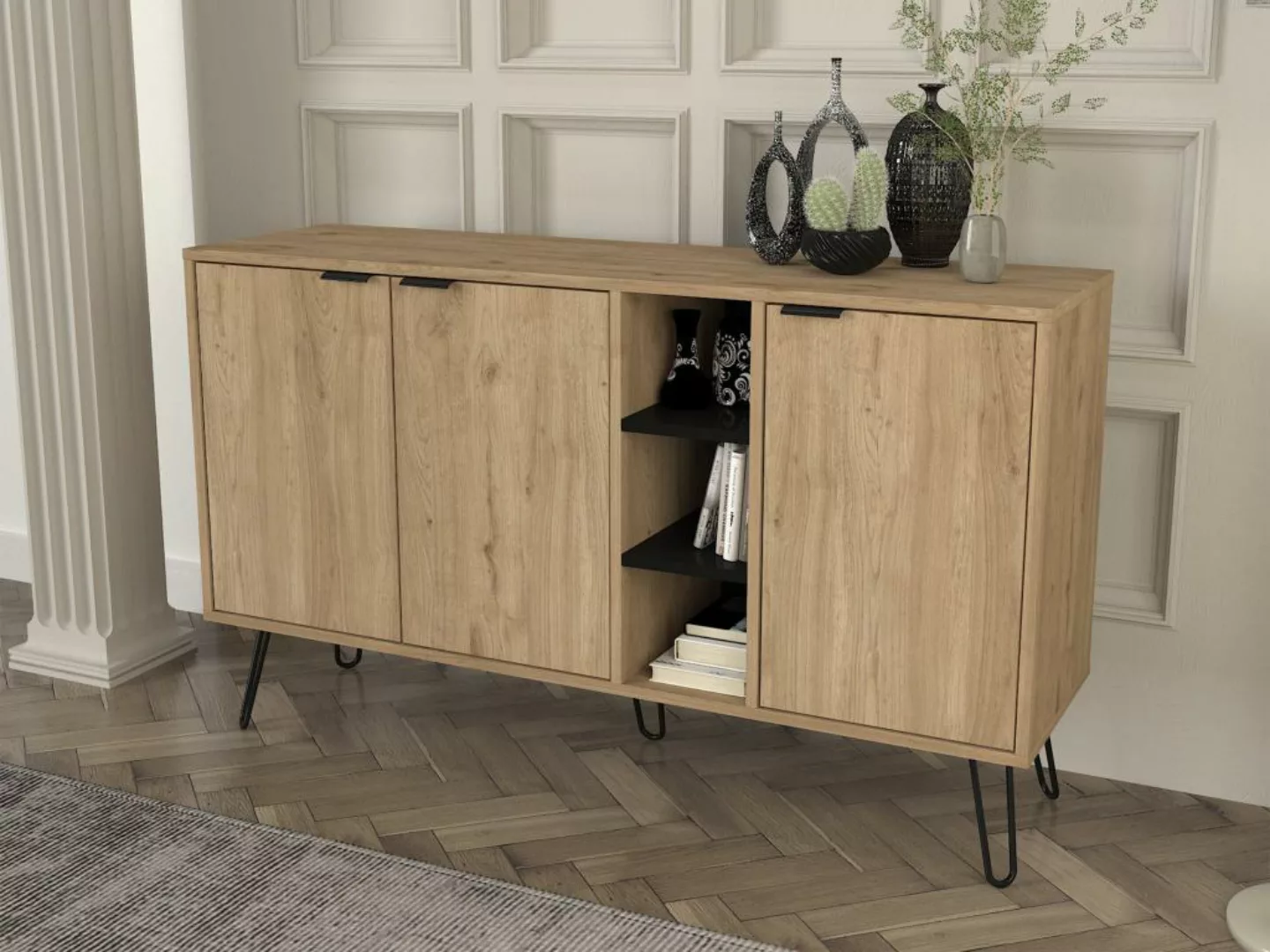 Sideboard mit 3 Türen & 3 Ablagefächern - Holzfarben & Schwarz - POMONA günstig online kaufen