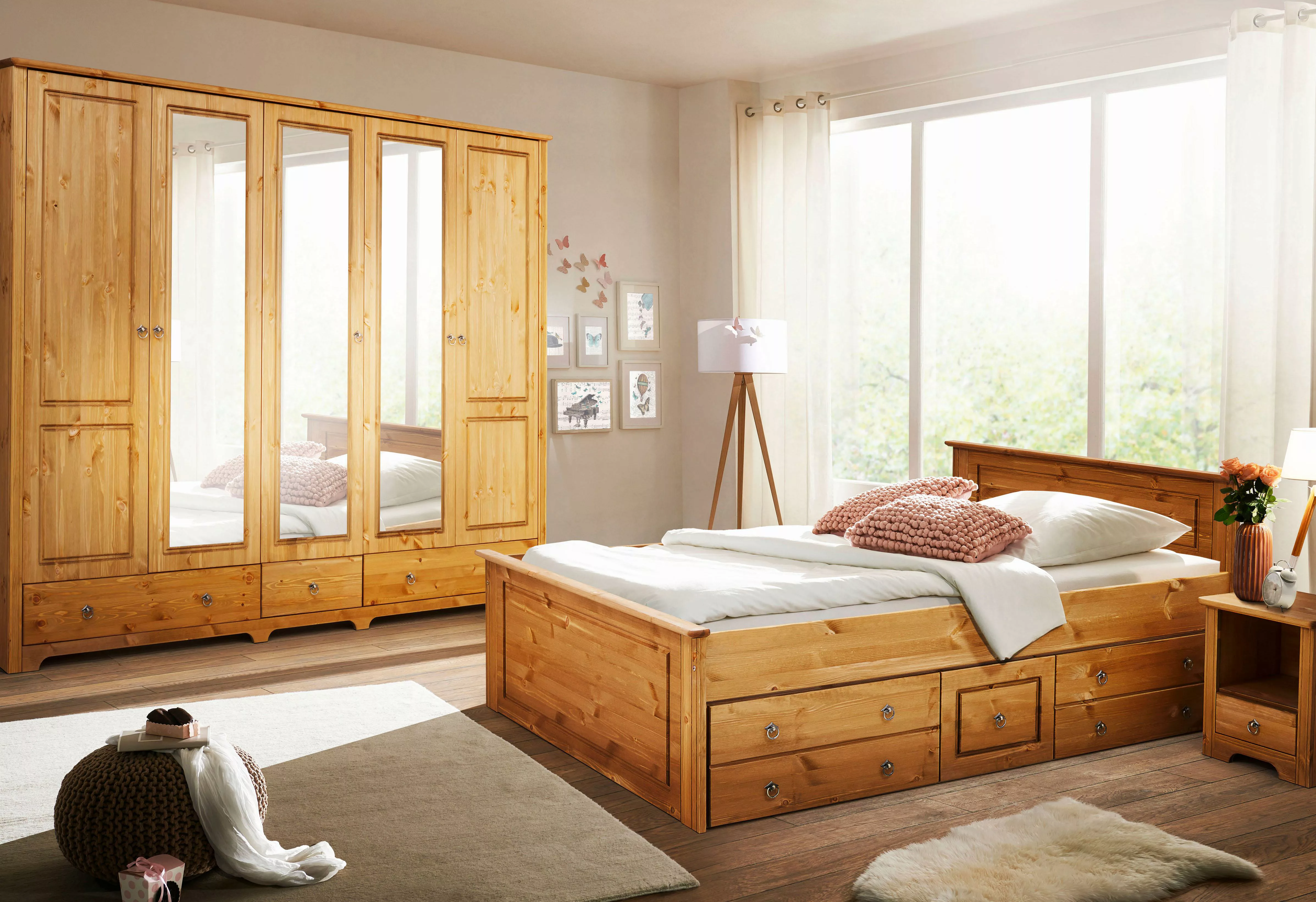 Home affaire Schlafzimmer-Set "Hugo", (Set, 4 St.), Bett 180x200 cm, 5-trg günstig online kaufen
