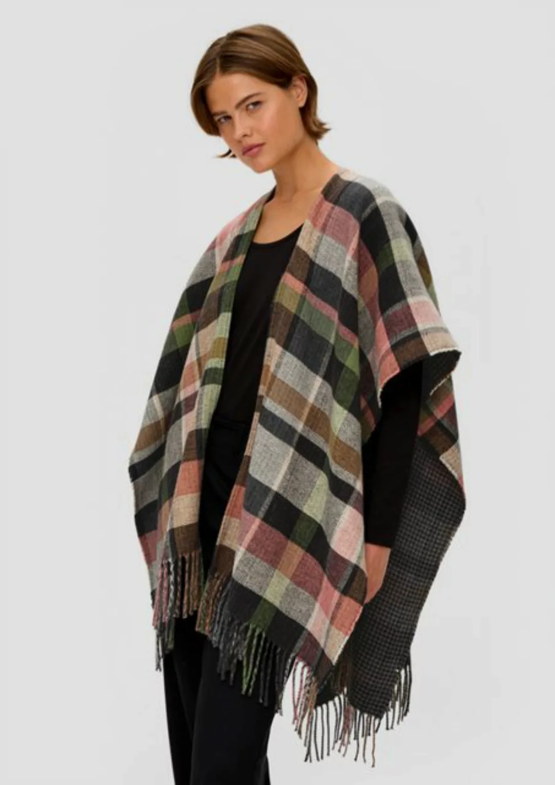 s.Oliver Poncho Poncho aus Baumwollmix Fransen günstig online kaufen