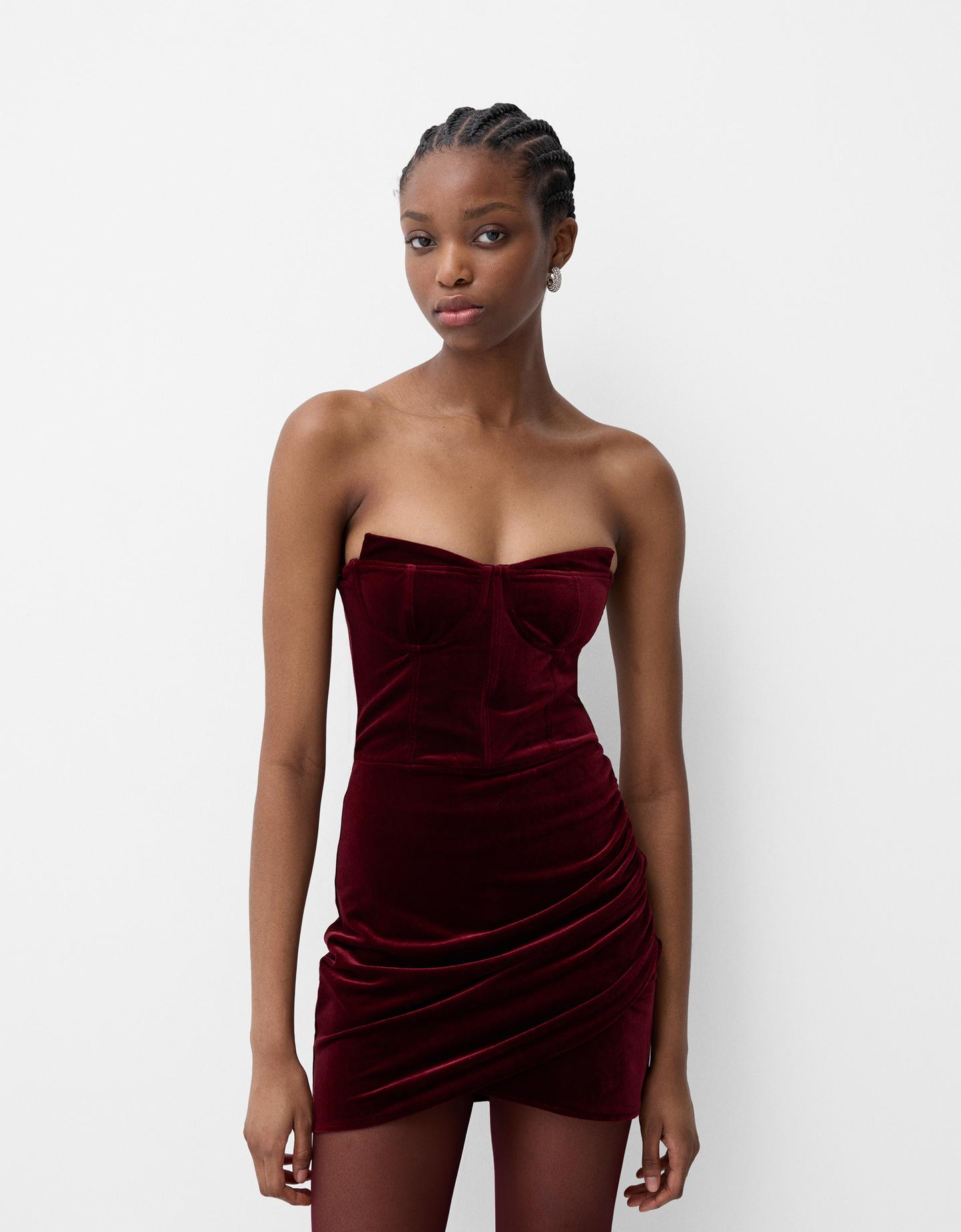 Bershka Velvet Minikleid Damen M Bordeaux günstig online kaufen