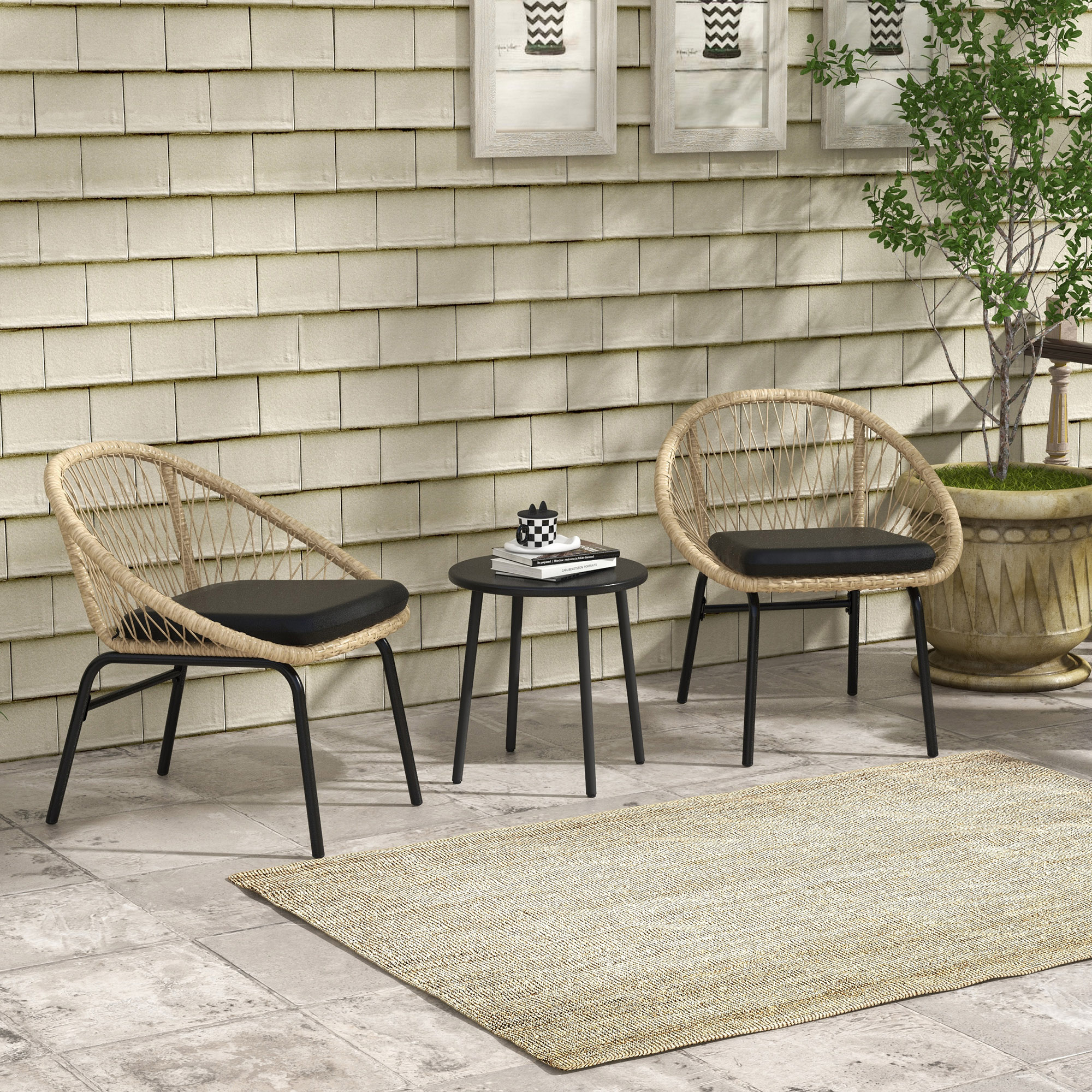 Outsunny 3-tlg. Rattan Gartenmöbel-Set, Balkonmöbel-Set mit Couchtisch & 2 günstig online kaufen