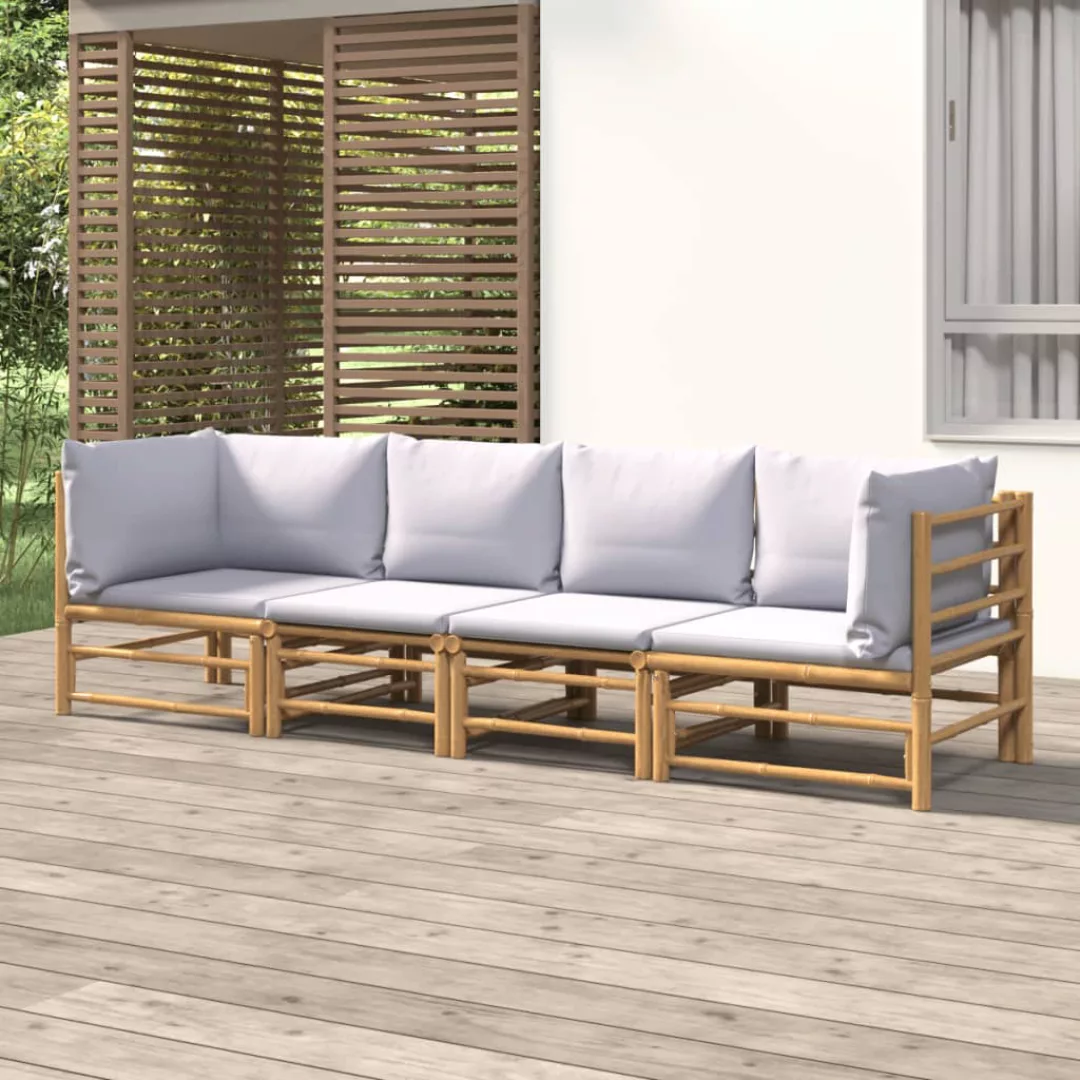 Vidaxl 4-tlg. Garten-lounge-set Mit Hellgrauen Kissen Bambus günstig online kaufen