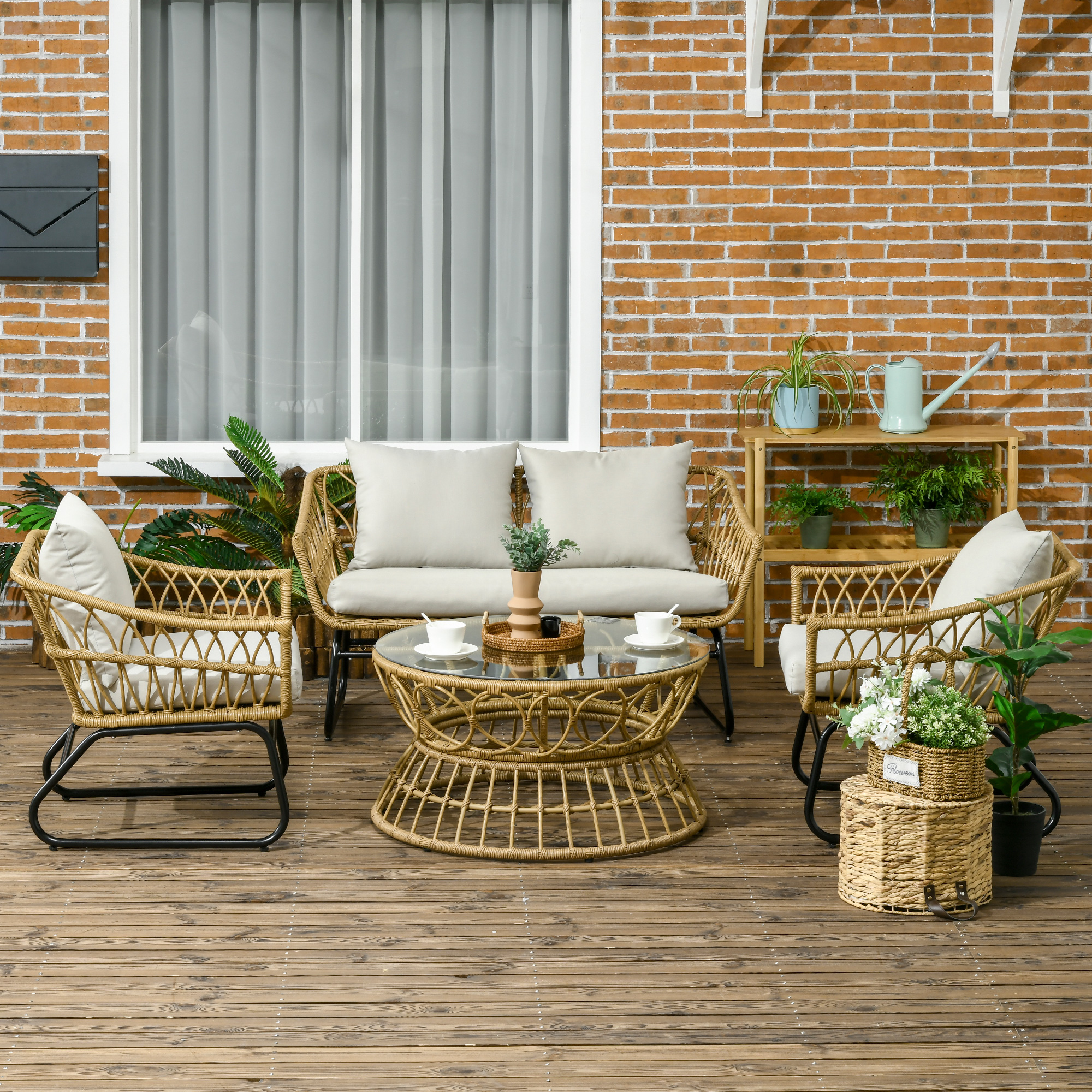 Outsunny Gartenmöbel 4-teilig aus Polyrattan 2-Sitzer-Sofa + 2 Sessel + 1 G günstig online kaufen