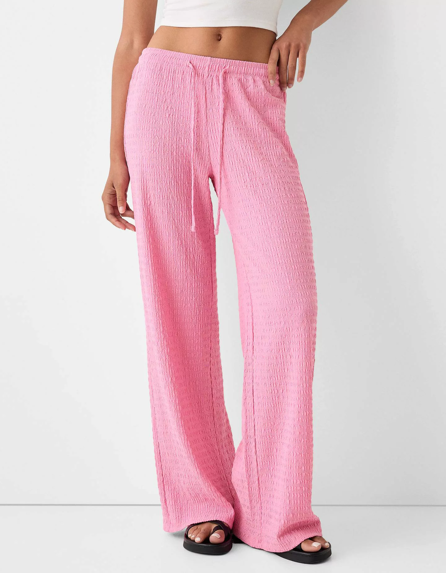 Bershka Straight-Leg-Hose Aus Waffelgewebe Damen Xs Rosa günstig online kaufen