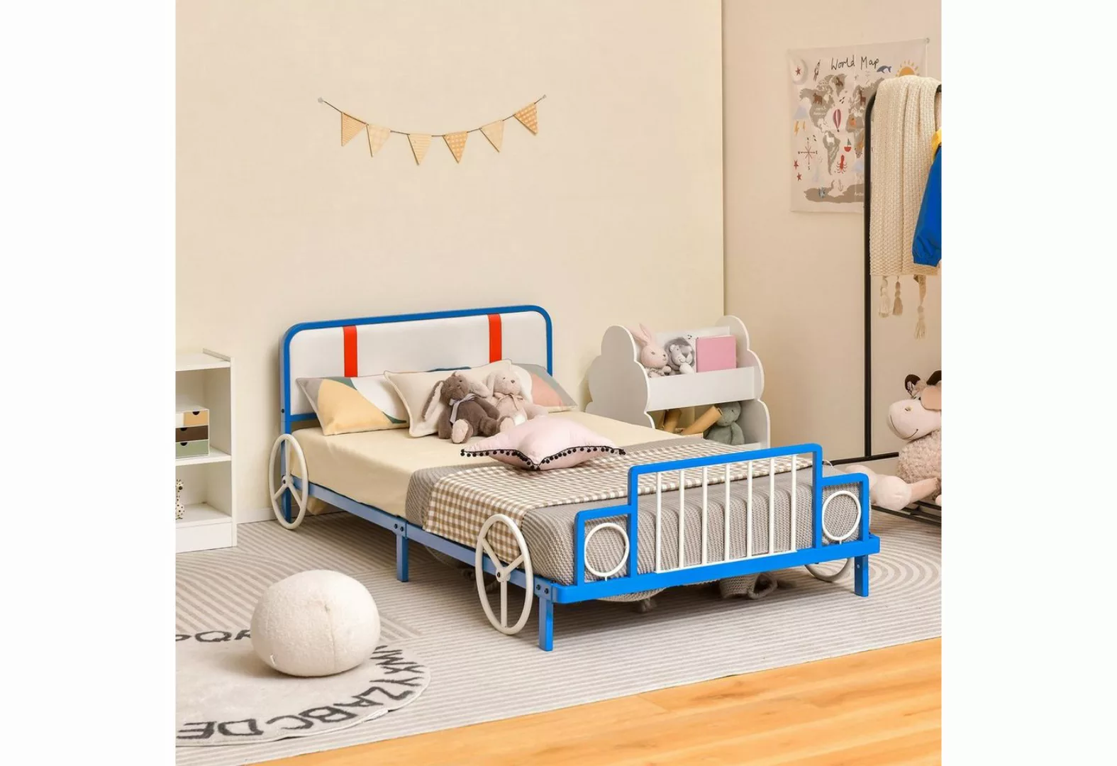 COSTWAY Kinderbett (1-tlg), Autoform, mit gepolstertem Kopfteil und Lattenr günstig online kaufen