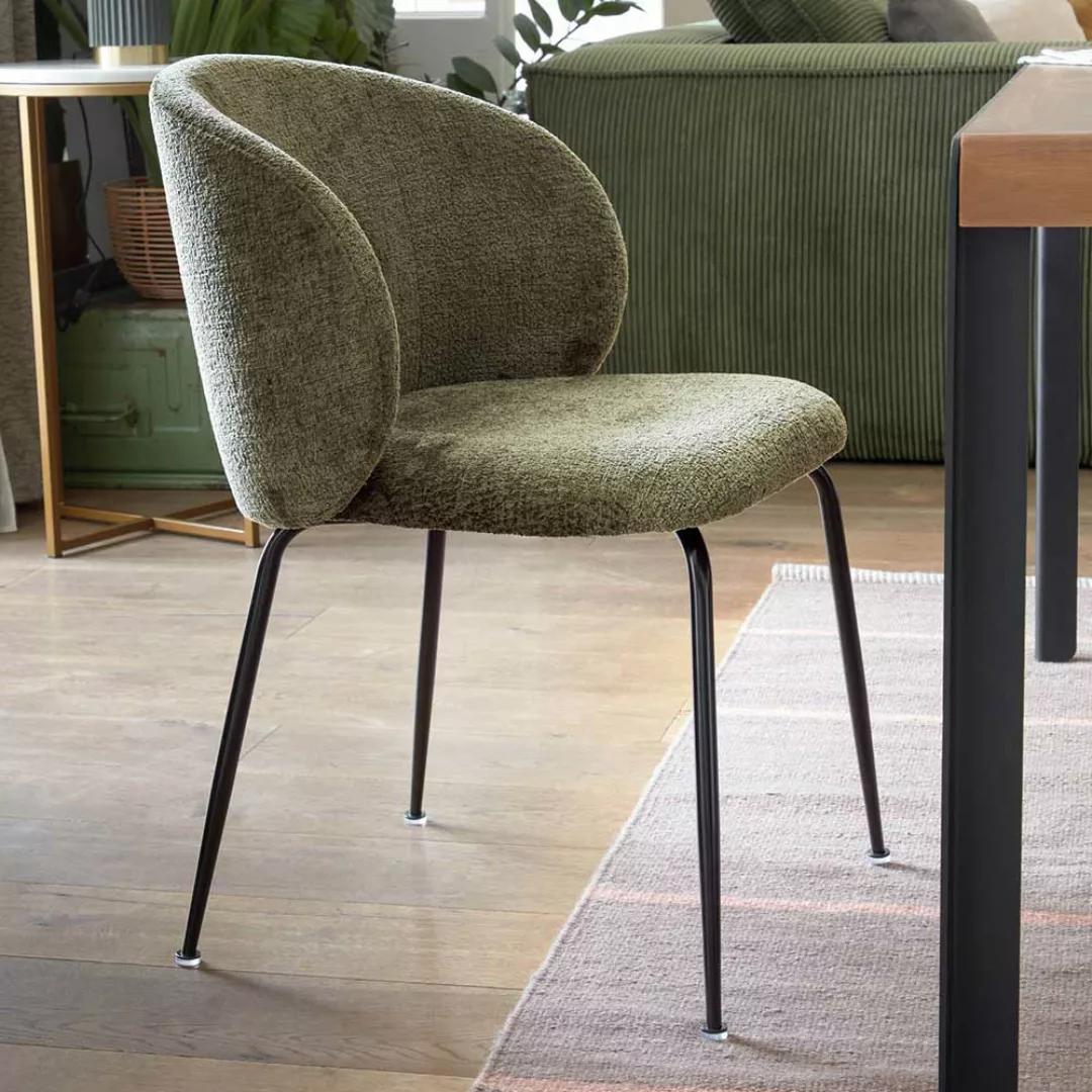 Esstisch Stühle aus Chenillegewebe und Stahl Dunkelgrün und Schwarz (2er Se günstig online kaufen
