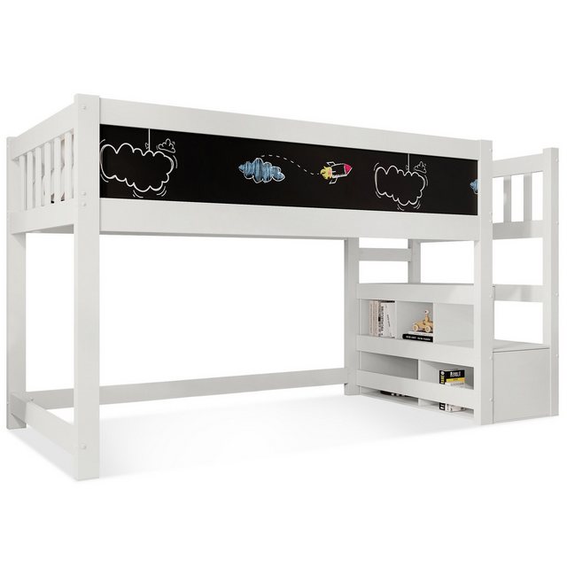 Celya Kinderbett 90 x 200 cm Hochbett mit Tafel,Speicherung und Rausfallsch günstig online kaufen