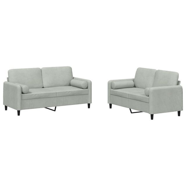 vidaXL Sofa Sofagarnitur Set mit Kissen Samt, 2-tlg., Hellgrau günstig online kaufen