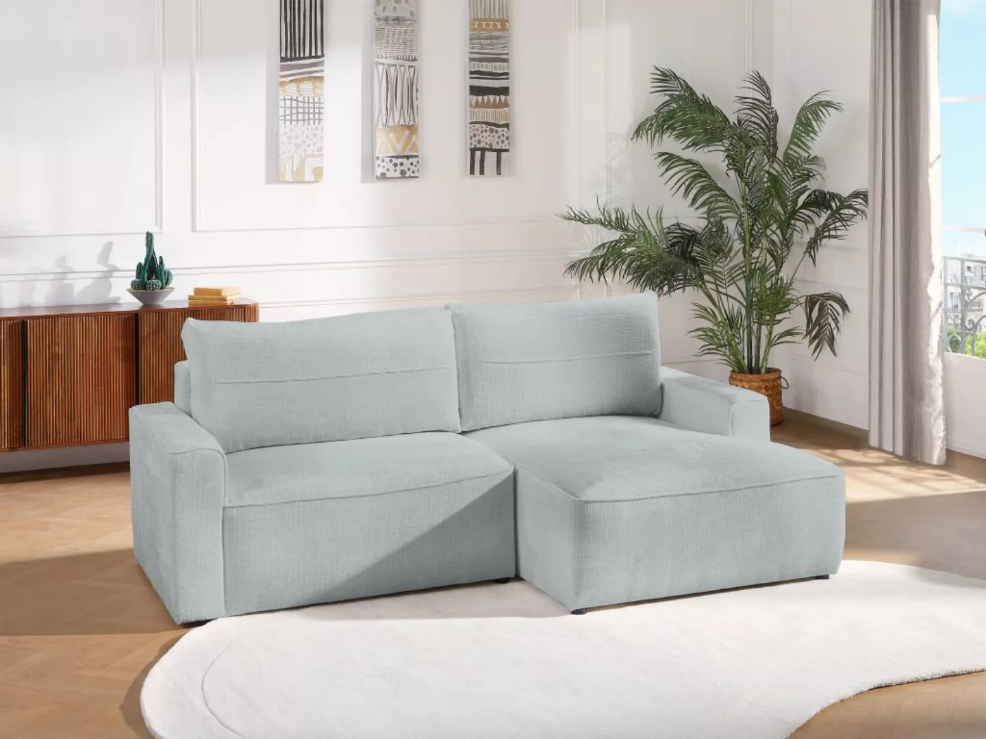 Ecksofa mit Schlaffunktion - Ecke rechts - Strukturstoff - Grau - VESATO günstig online kaufen