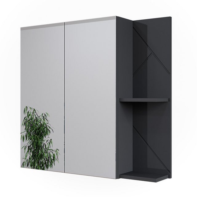 Vicco Badezimmerspiegelschrank Irma, Anthrazit Hochglanz, 80 x 75 cm günstig online kaufen