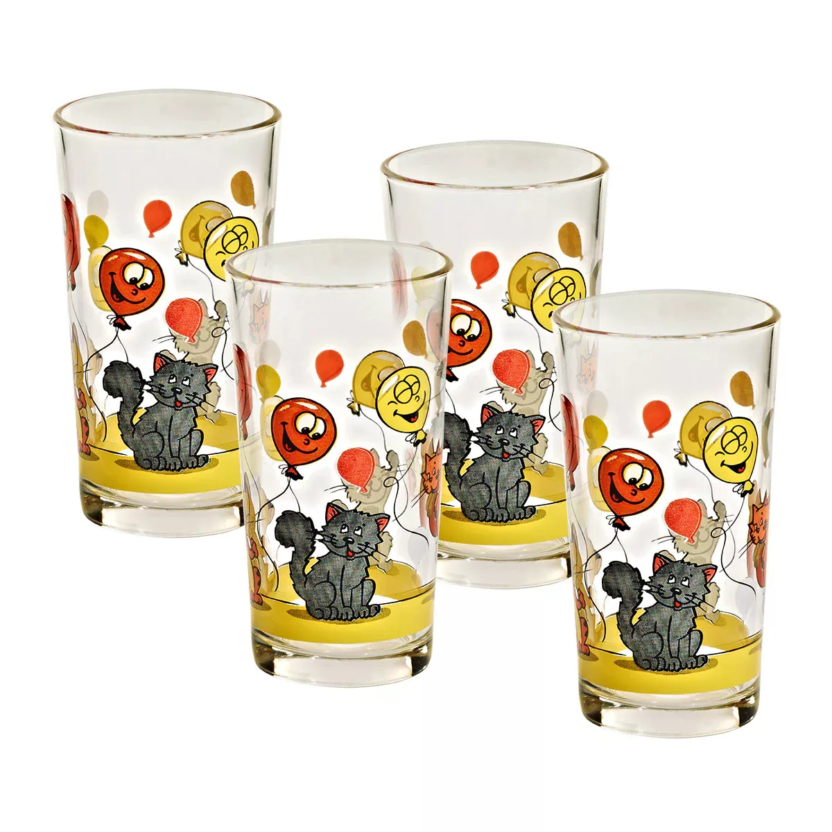 Limoglas Saftglas Trinkbecher Tier-Motiv Katze/Ballon 4er-Set 250ml günstig online kaufen