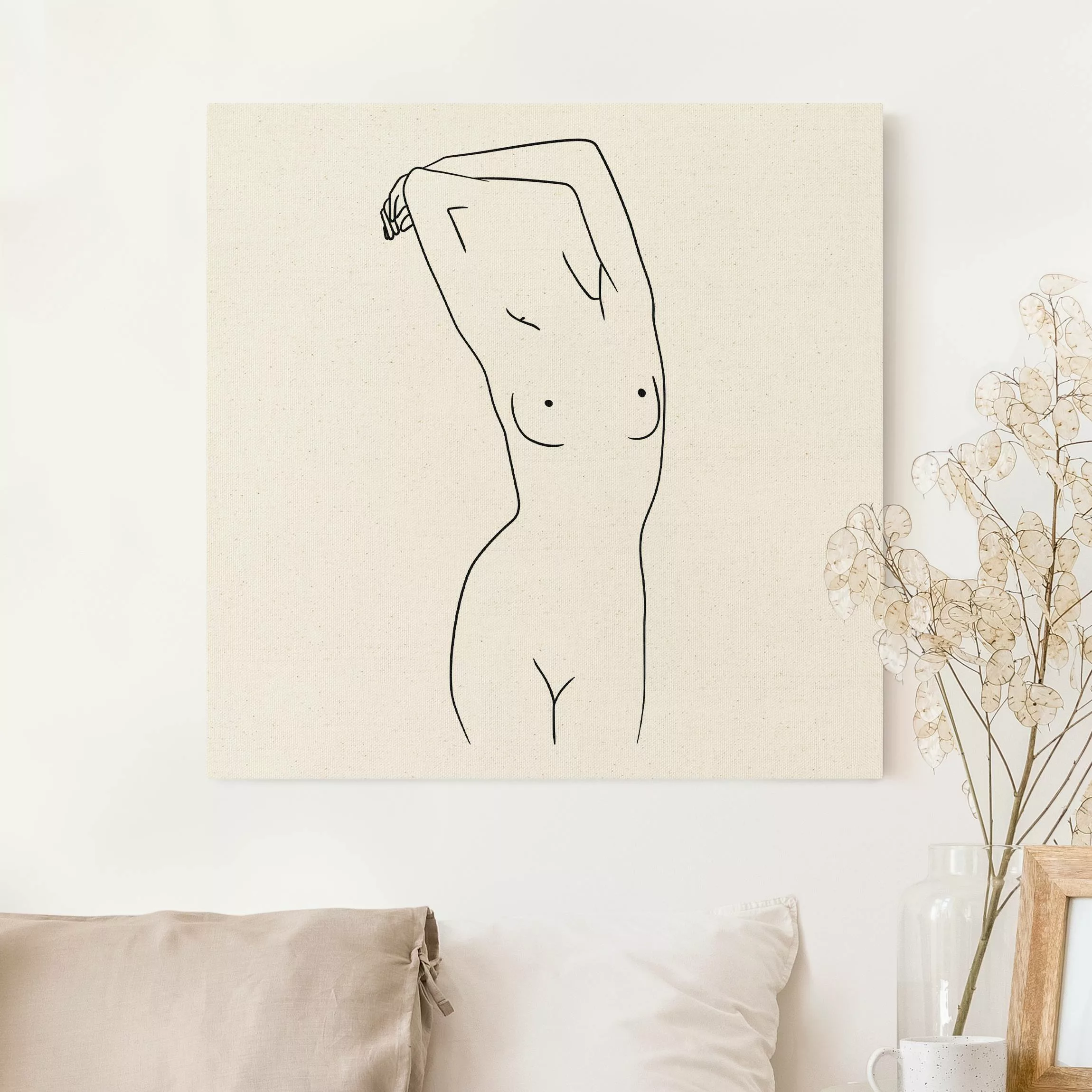 Leinwandbild auf Naturcanvas Line Art Frauenakt Schwarz Weiß günstig online kaufen