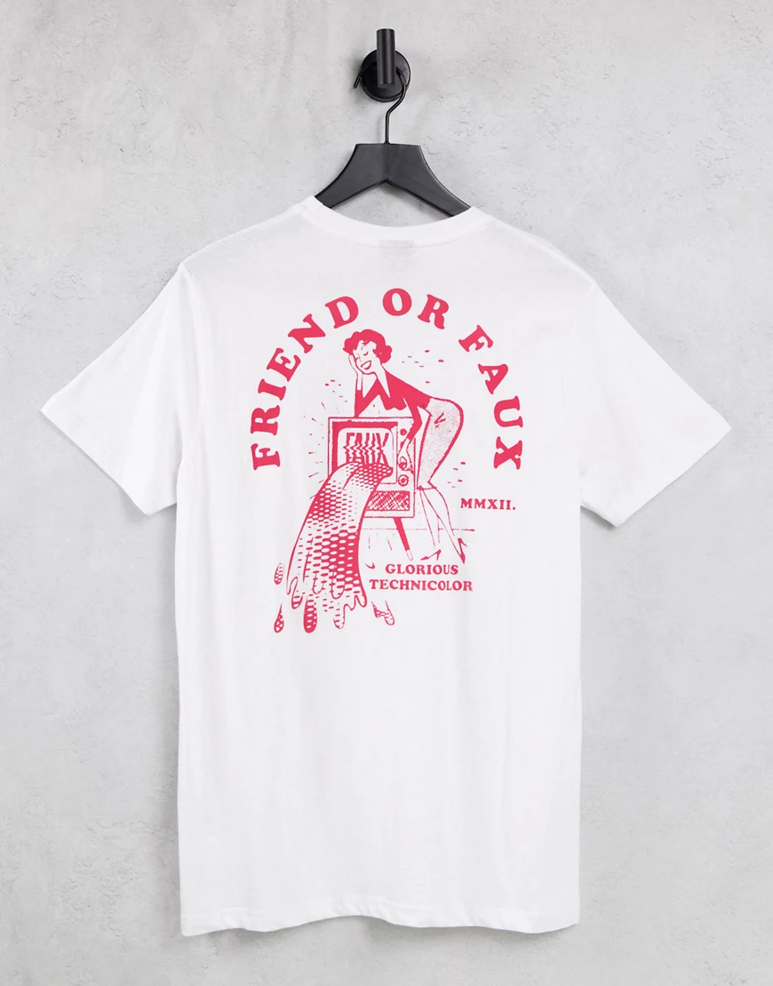 Friend or Faux – T-Shirt in Weiß mit „Tenchicolor“-Grafikprint auf dem Rück günstig online kaufen
