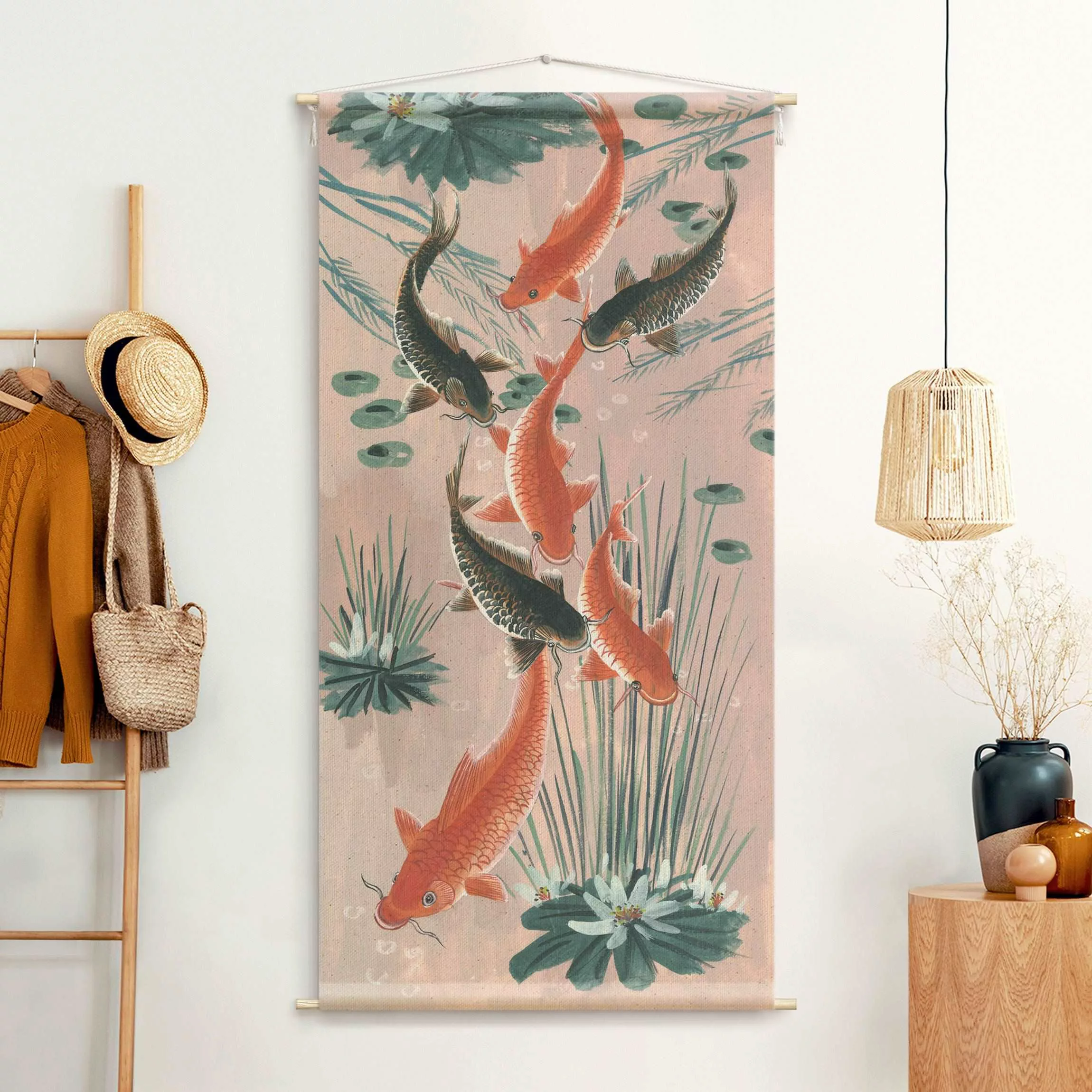 Wandteppich Asiatische Malerei Kois im Teich I günstig online kaufen