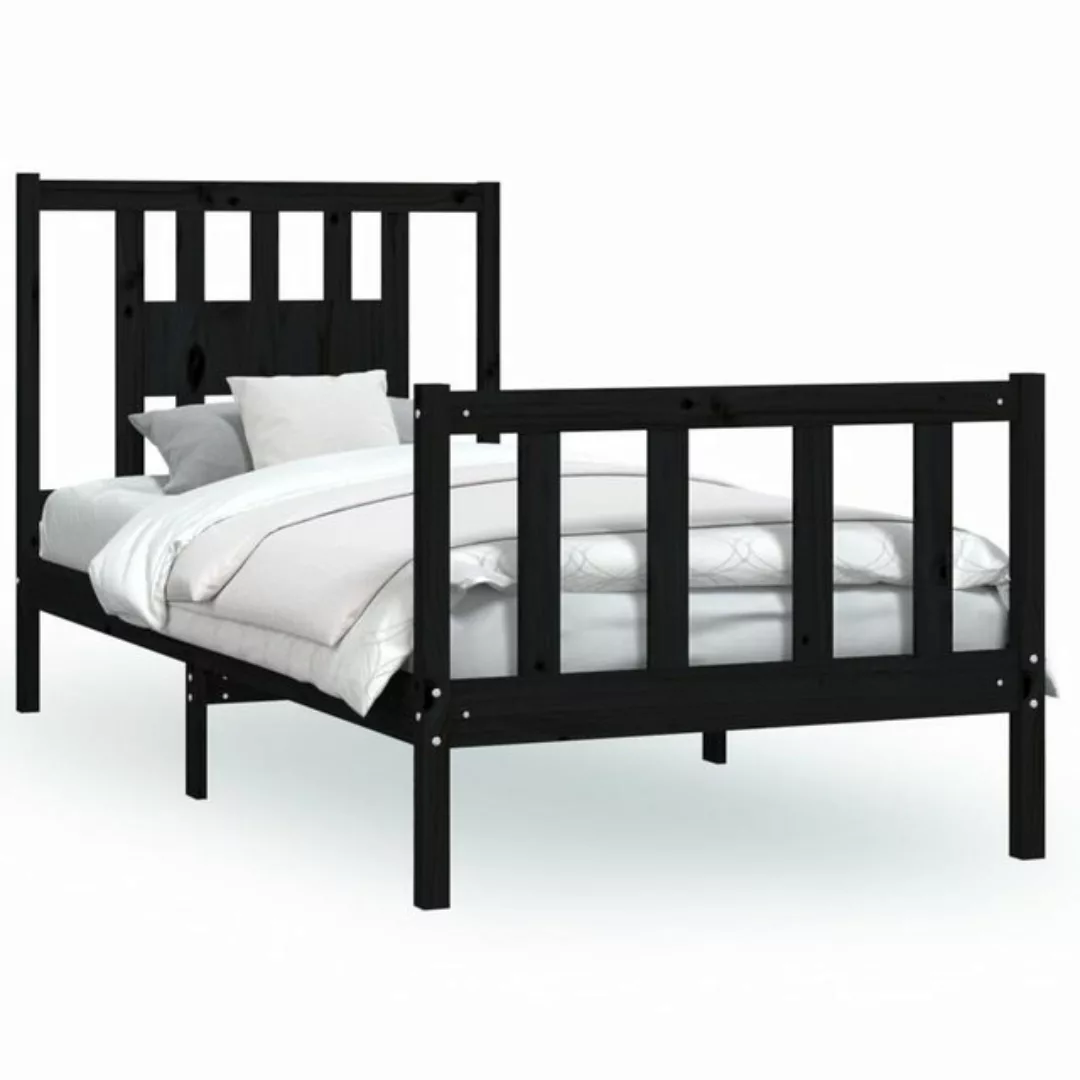 furnicato Bett Massivholzbett mit Kopfteil Schwarz Kiefer 90x200 cm günstig online kaufen