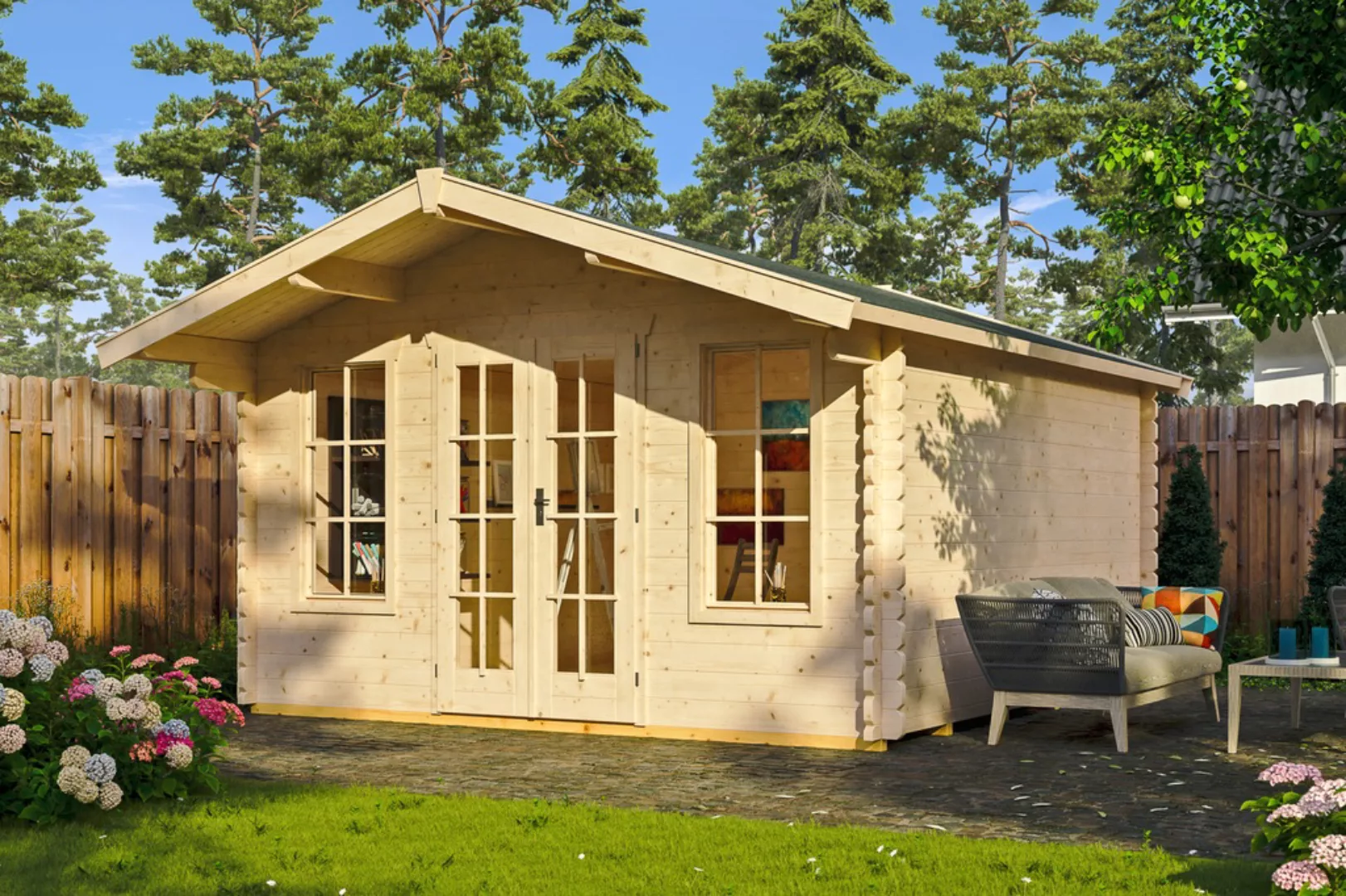 Skan Holz Holz-Gartenhaus Trondheim 1 Natur 380 cm x 300 cm günstig online kaufen