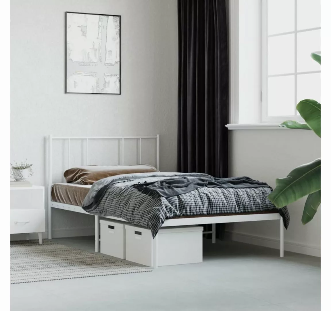 furnicato Bett Bettgestell mit Kopfteil Metall Weiß 100x200 cm günstig online kaufen