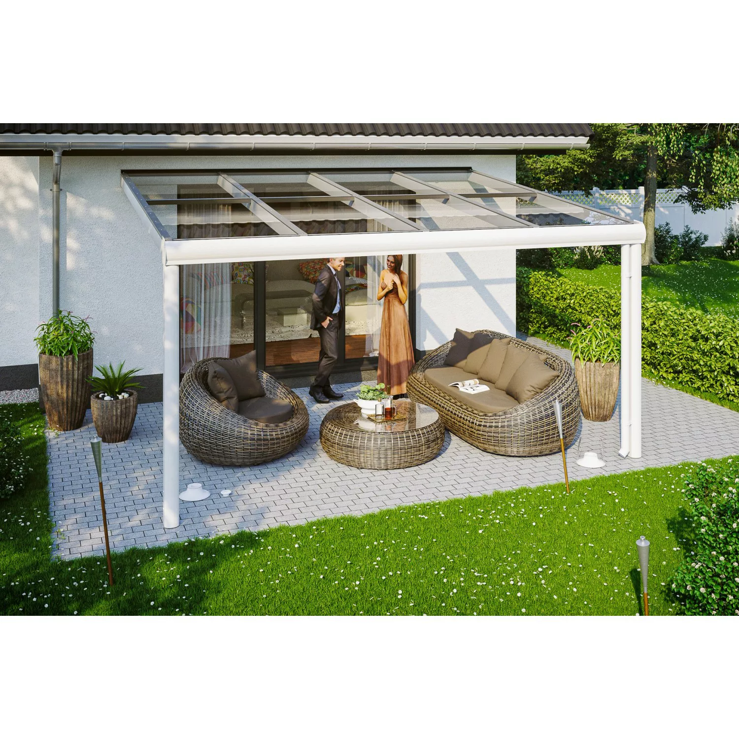 Skan Holz Terrassenüberdachung Modena 434 x 357 cm Aluminium Weiß günstig online kaufen