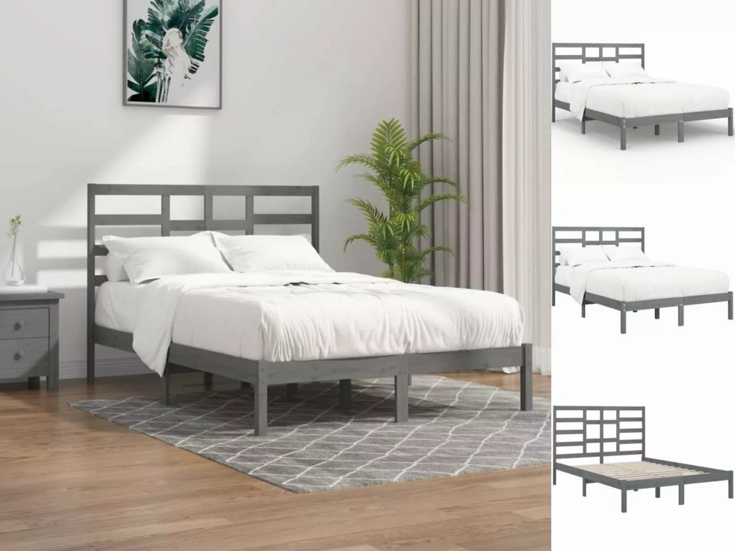 vidaXL Bettgestell Massivholzbett Grau 160x200 cm Bett Holz Bettgestell Dop günstig online kaufen