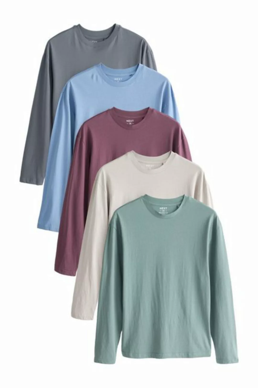 Next T-Shirt 5er-Pack Relaxed Fit Langarmshirts aus Baumwolle (5-tlg) günstig online kaufen