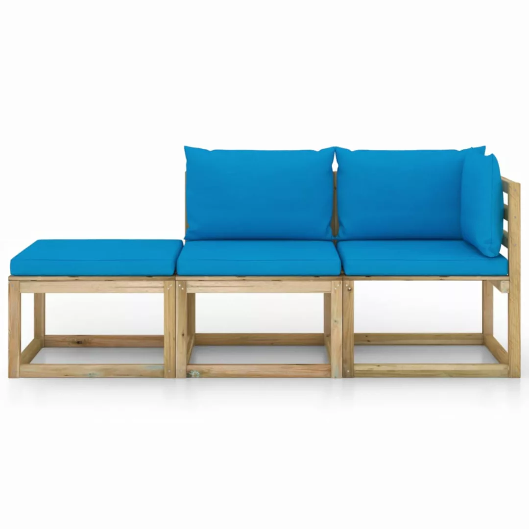 3-tlg. Garten-lounge-set Mit Hellblauen Kissen günstig online kaufen