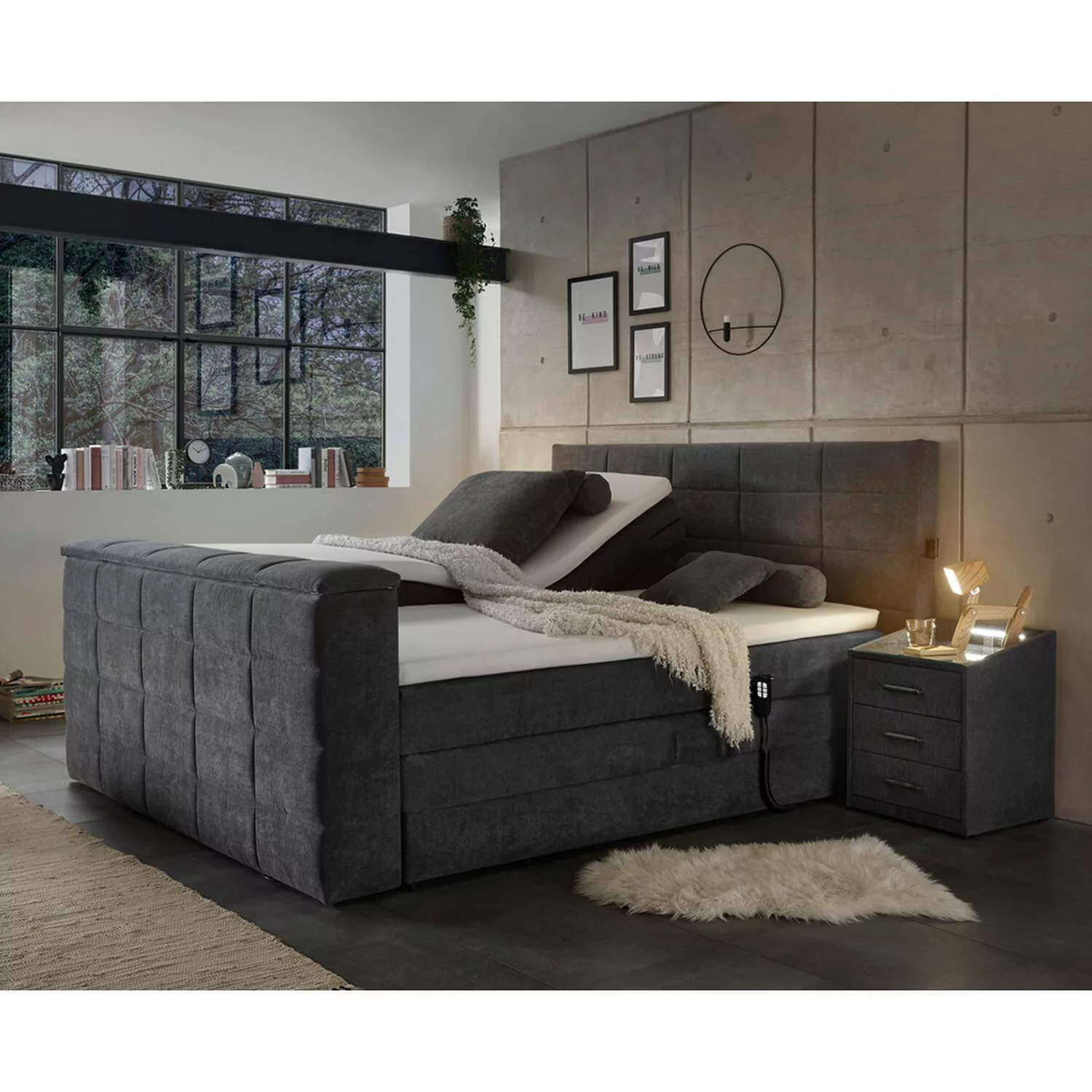 Boxspringbett 180x200 cm, mit TV-Halterung, elektrisch verstellbar, Hotelbe günstig online kaufen