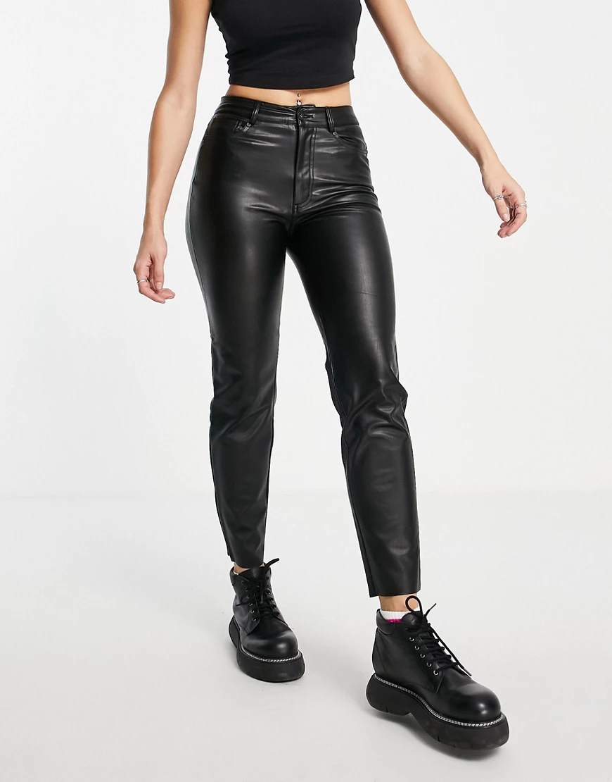 Only Emily High Waist Gerader Knöchel Faux Leather Hose S Black günstig online kaufen