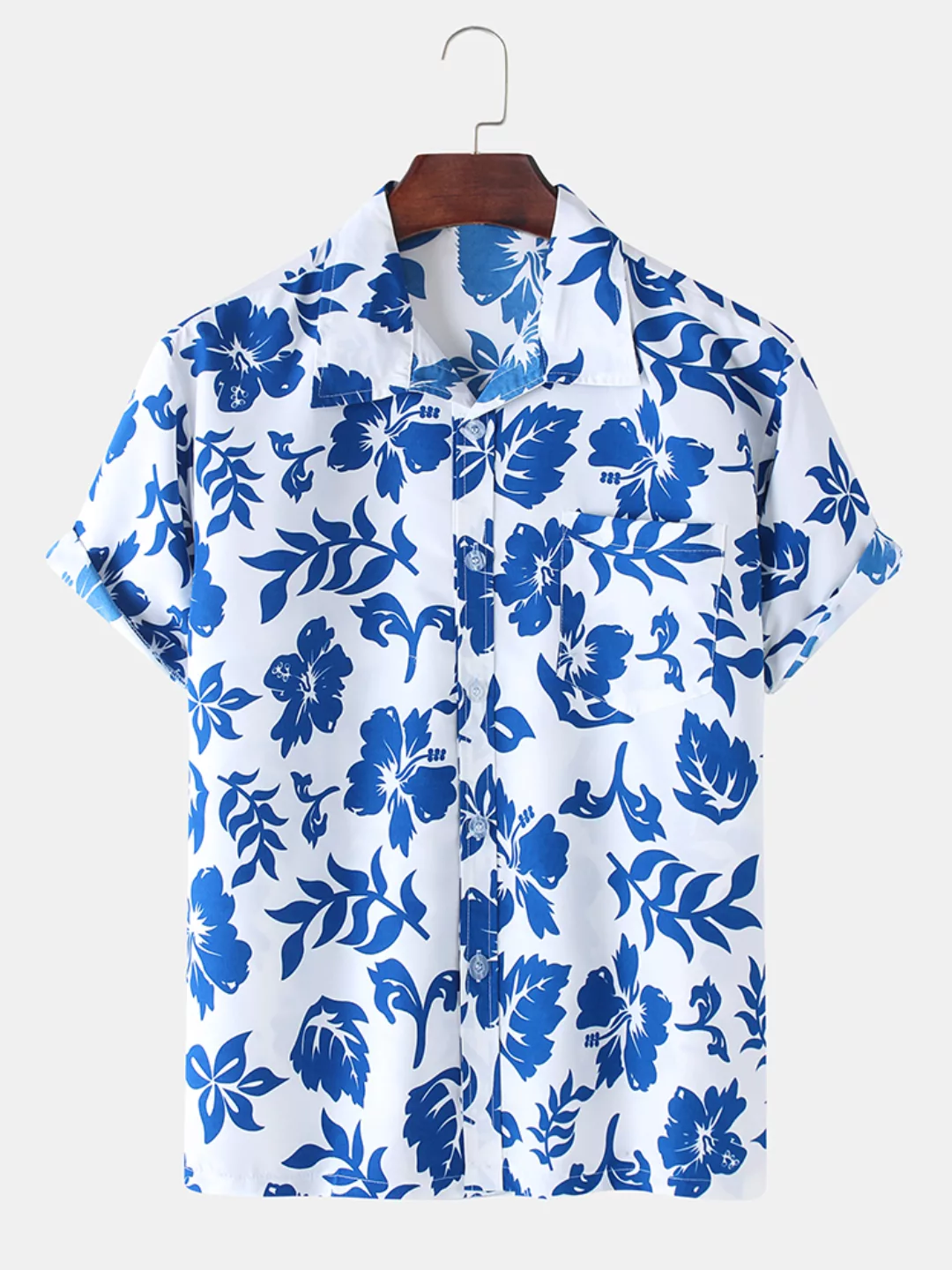 Mens Plant Printed Light Revere Kragen Lässige Kurzarmhemden günstig online kaufen