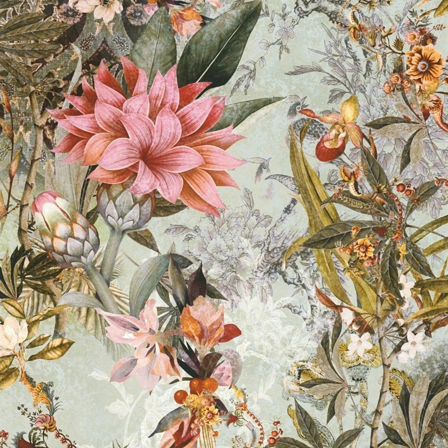 Bricoflor Vintage Blumentapete In Grün Rosa Ausgefallene Tapete Mit Großen günstig online kaufen