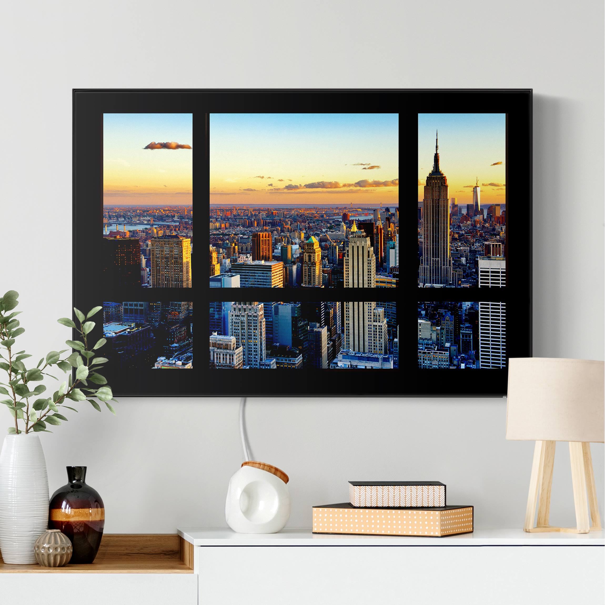 LED-Wechselbild Fensterausblick - Sonnenaufgang New York günstig online kaufen