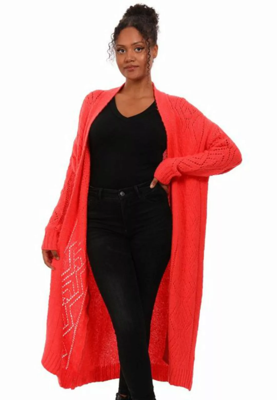 YC Fashion & Style Longstrickjacke Strickjacke mit Lochstrick Muster One Si günstig online kaufen