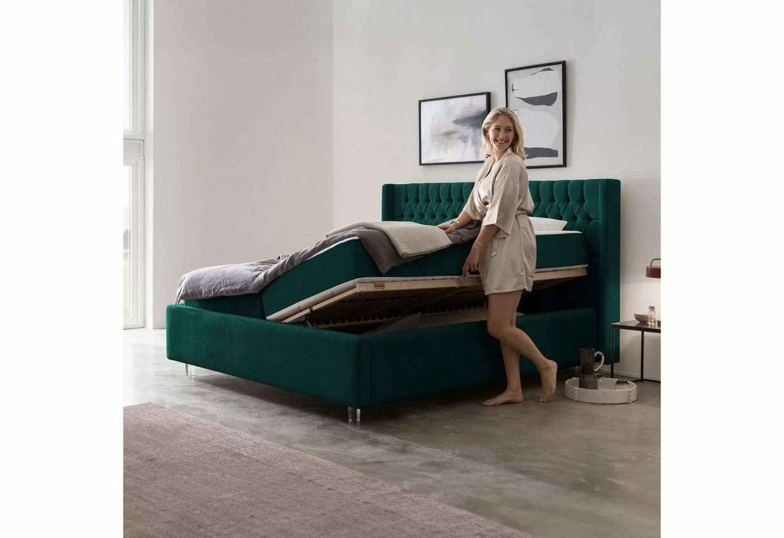 BettCo Stauraumbett Florida (in Smaragd Teddystoff, 160 x 200 cm), Bettkast günstig online kaufen