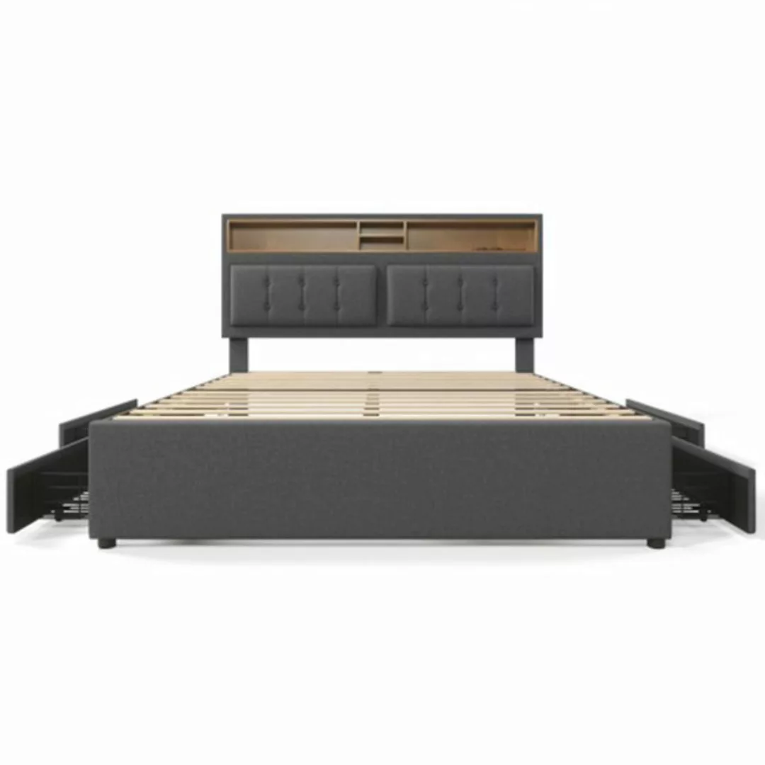 XDeer Polsterbett Doppelbett mit 4 Schubladen& USB C Steckdose,Polsterbett günstig online kaufen