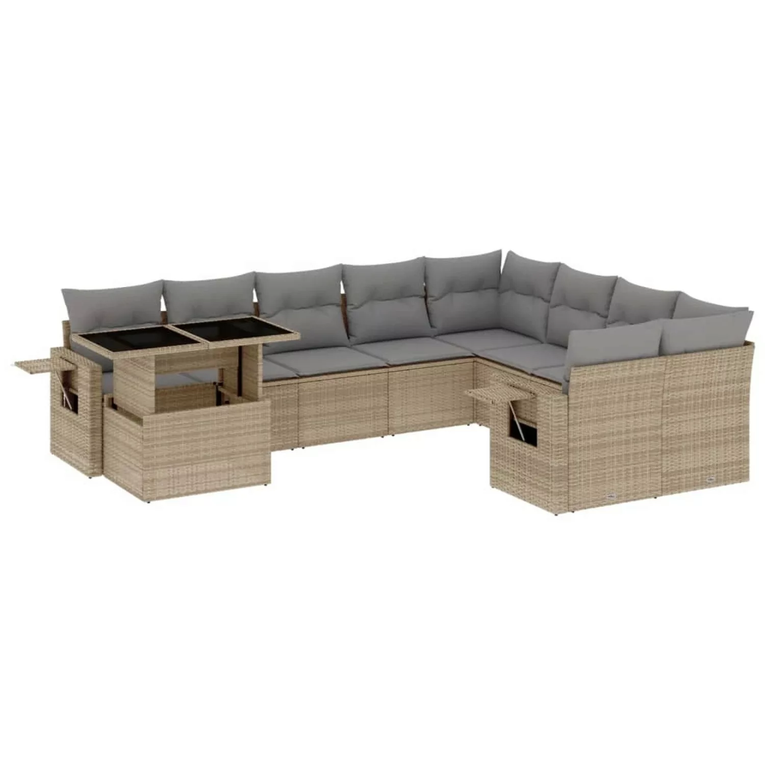 vidaXL 10-tlg Garten-Sofagarnitur mit Kissen Beige Poly Rattan Modell 195 günstig online kaufen