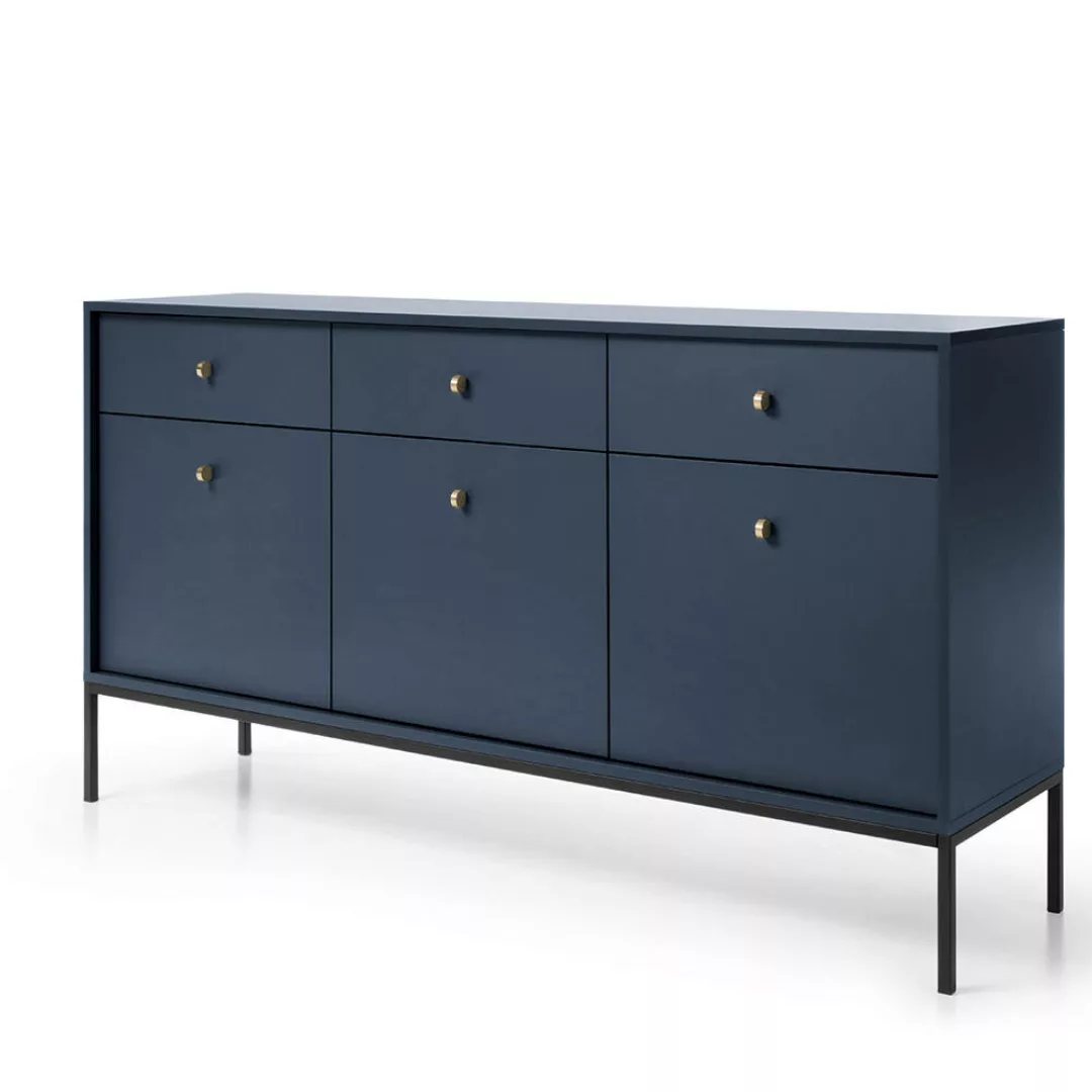 Sideboard 154cm in blau, Fußgestell schwarz, MALAGA-160 günstig online kaufen