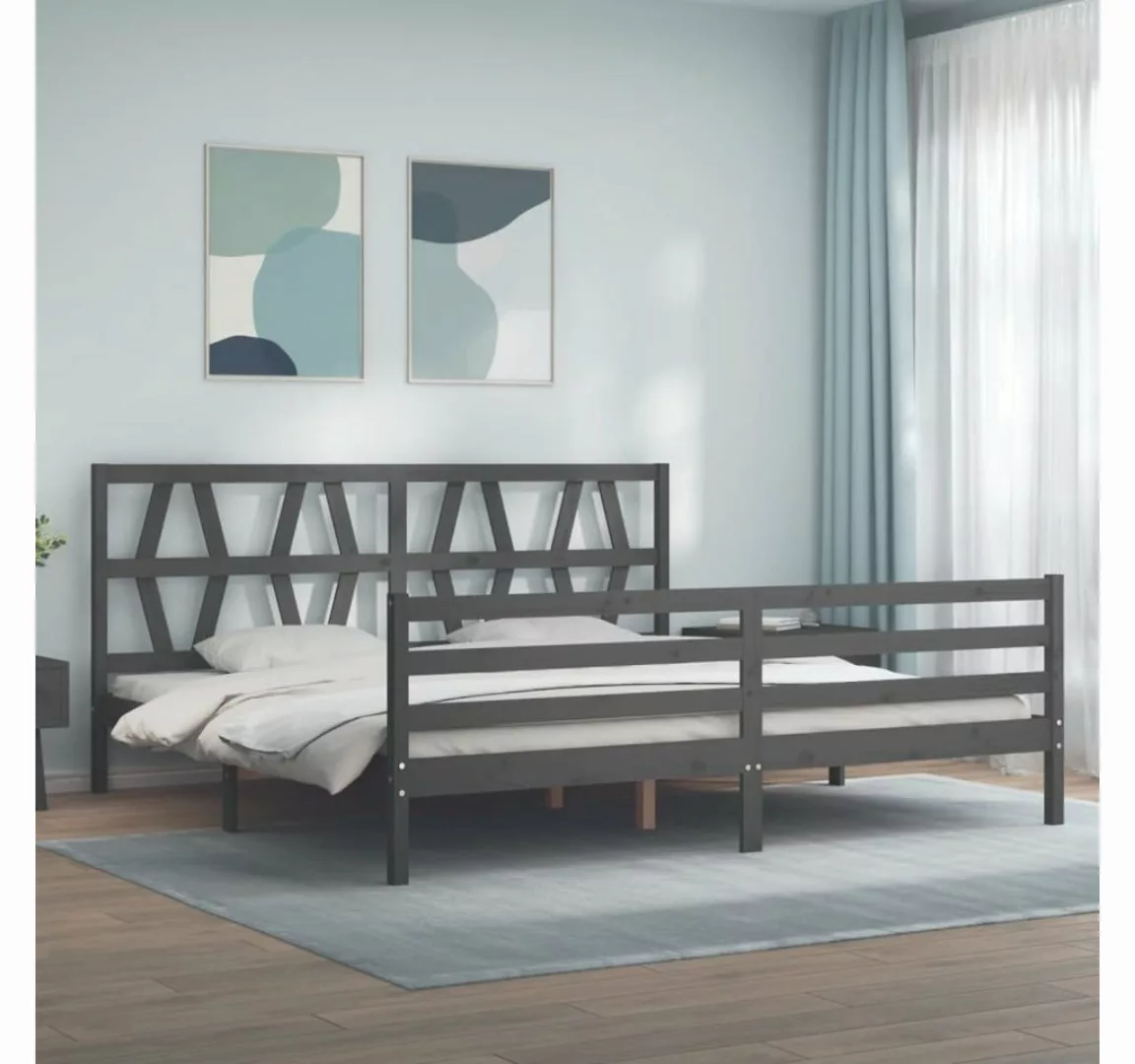 furnicato Bett Massivholzbett mit Kopfteil Grau 200x200 cm günstig online kaufen