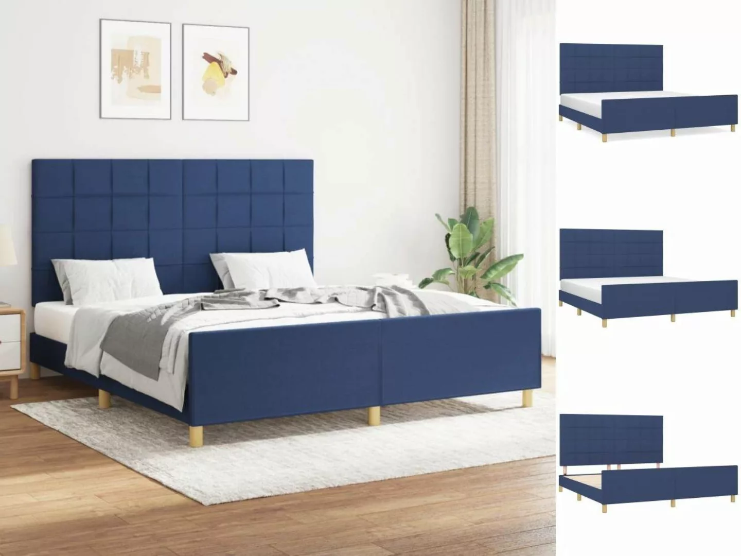 vidaXL Bettgestell Bettrahmen mit Kopfteil Blau 180x200 cm Stoff Bett Bettg günstig online kaufen