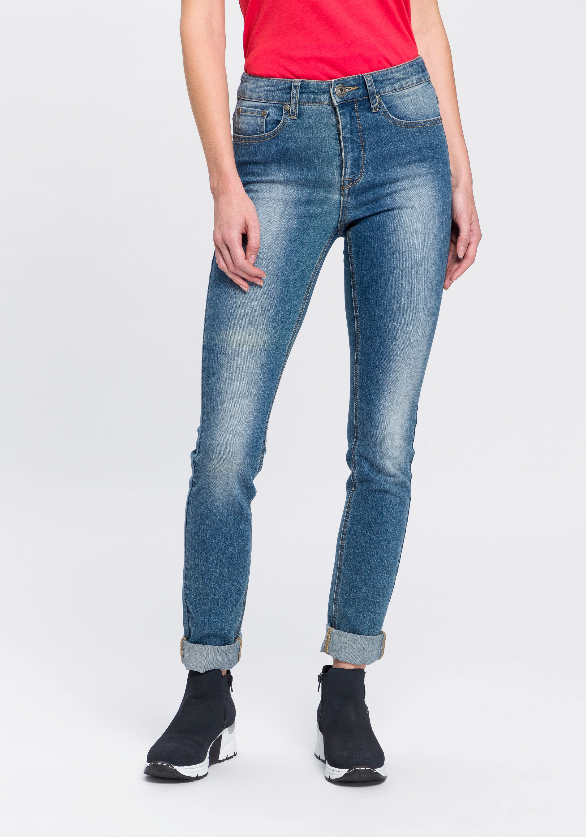 Arizona Slim-fit-Jeans "Shaping", enge Passform, Röhrenjeans, Used-Look-Was günstig online kaufen