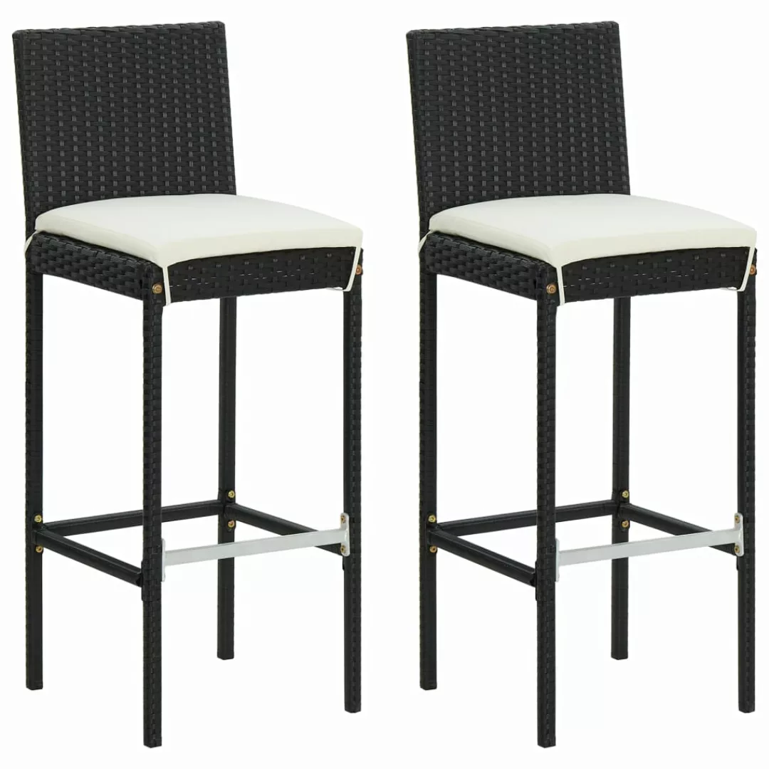 Garten-barhocker Mit Kissen 2 Stk. Schwarz Poly Rattan günstig online kaufen