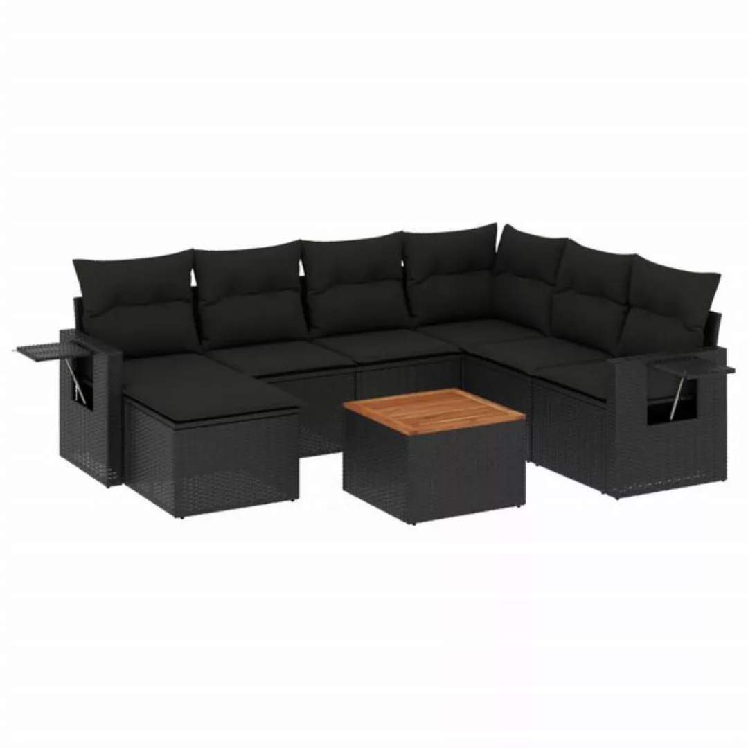 vidaXL Sofaelement 8-tlg. Garten-Sofagarnitur mit Kissen Schwarz Poly Ratta günstig online kaufen