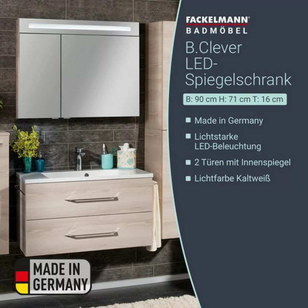 FACKELMANN Spiegelschrank "CL 90 - Alaska-Esche", Badmöbel Breite 90 cm, 2 günstig online kaufen