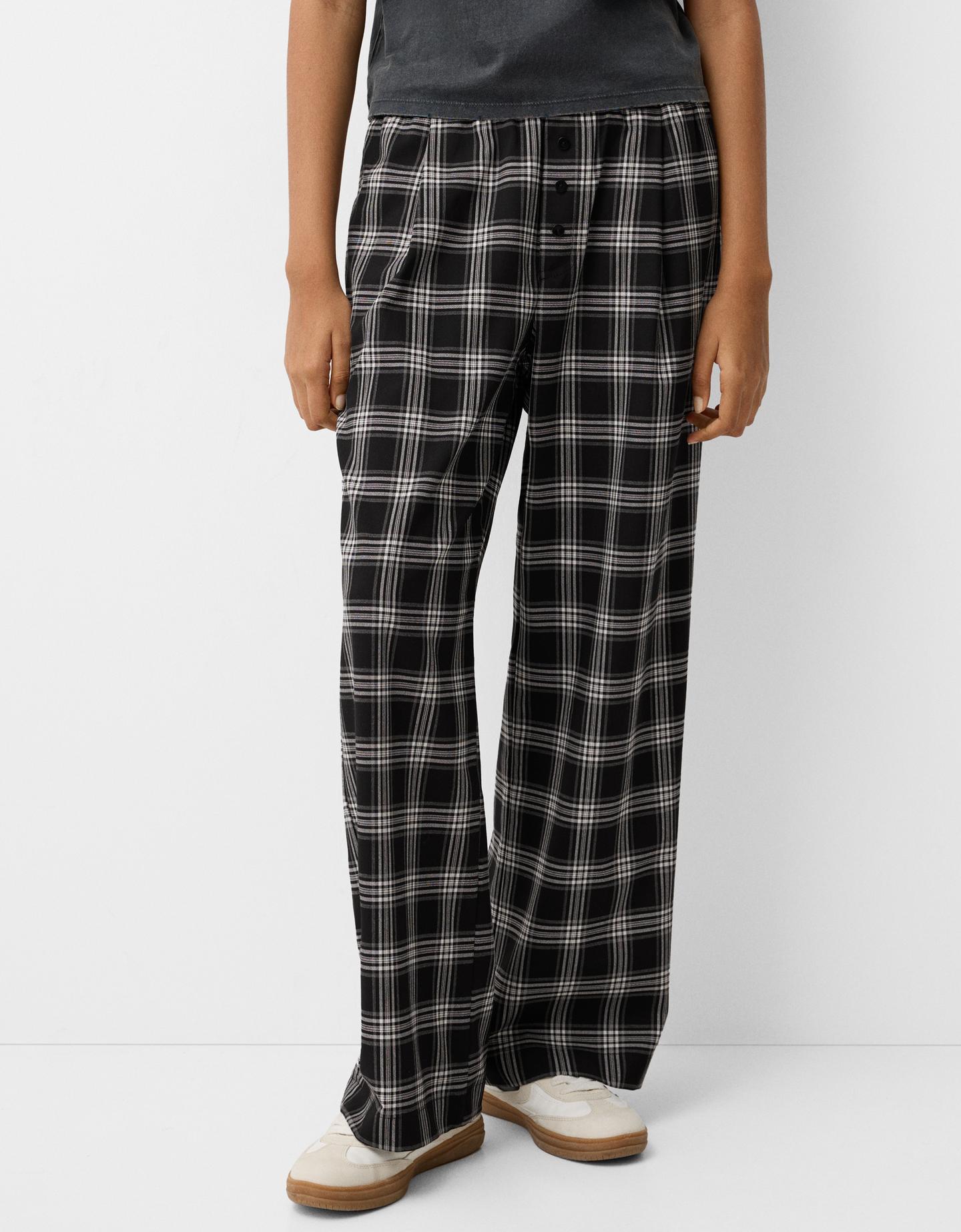 Bershka Straight-Fit-Hose Mit Karomuster Damen Xl Schwarz günstig online kaufen