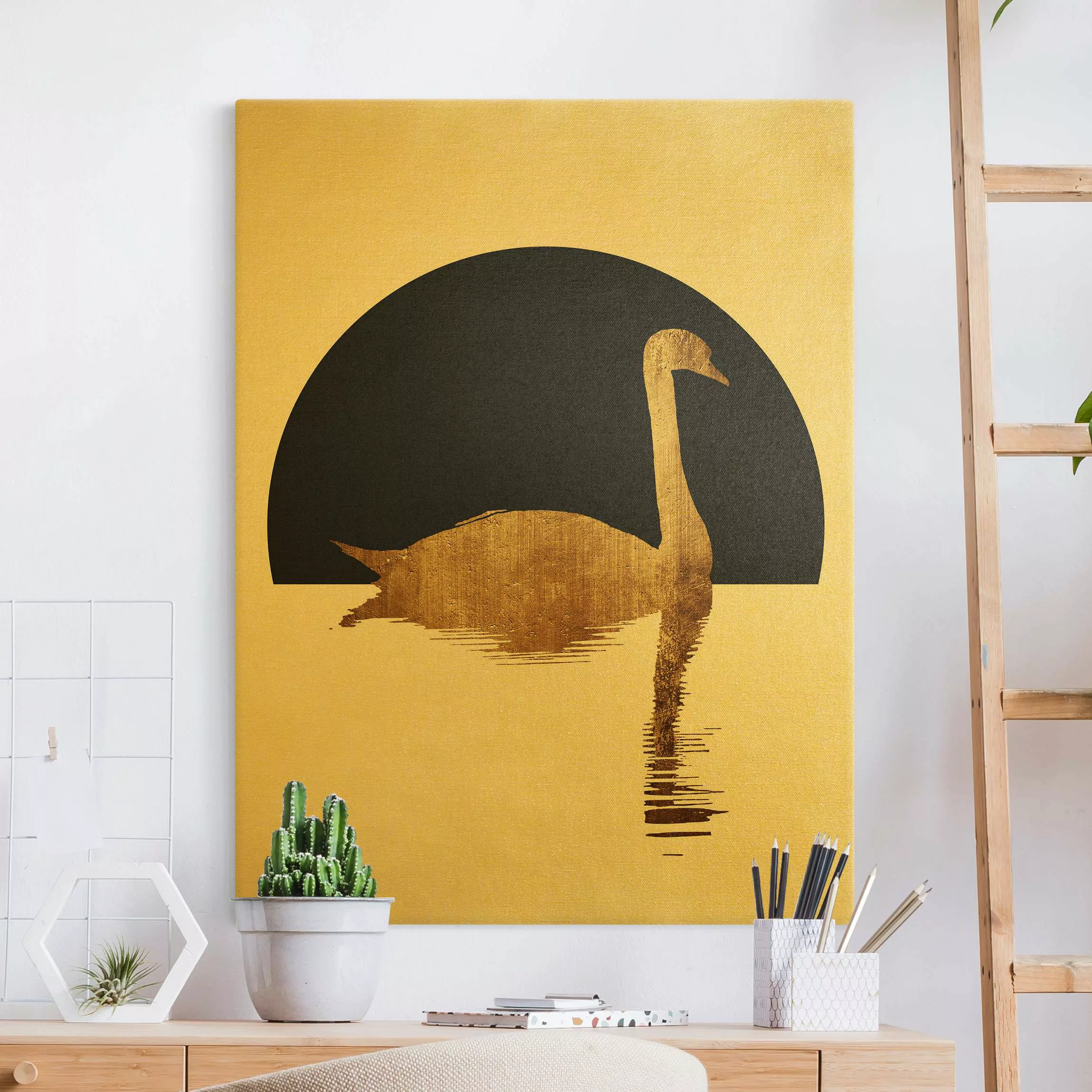 Leinwandbild Schwan in Gold günstig online kaufen