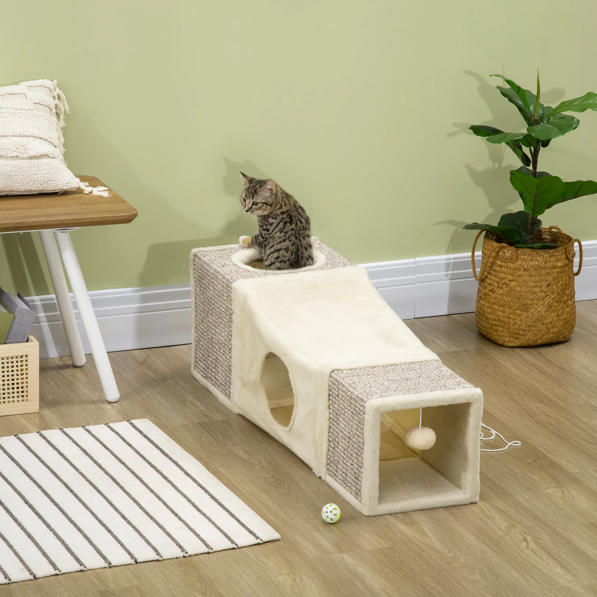 PawHut Katzentunnel mit Spielball  Katzenspielzeug, Spieltunnel aus Sisal, günstig online kaufen