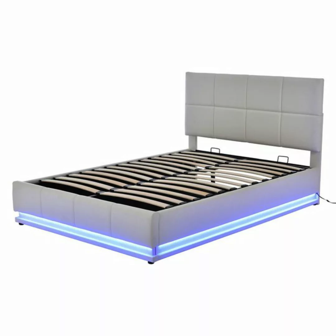 Gotagee Polsterbett Doppelbett 140x200 cm LED Stauraumbett Flaches Bett Gra günstig online kaufen