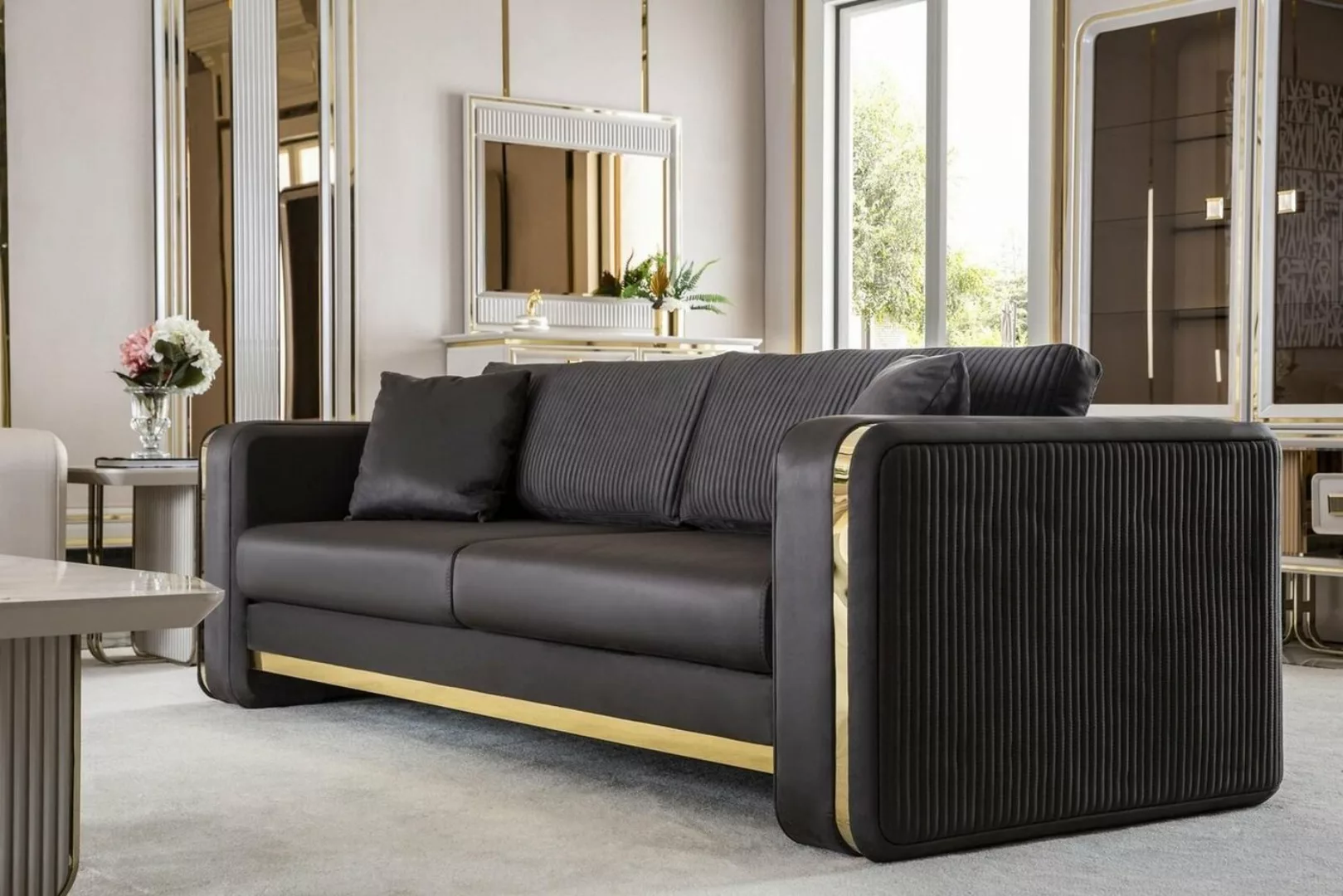 JVmoebel Sofa Couch Dreisitzer Sofa Möbel Luxus Sofas Couchen Metall Textil günstig online kaufen