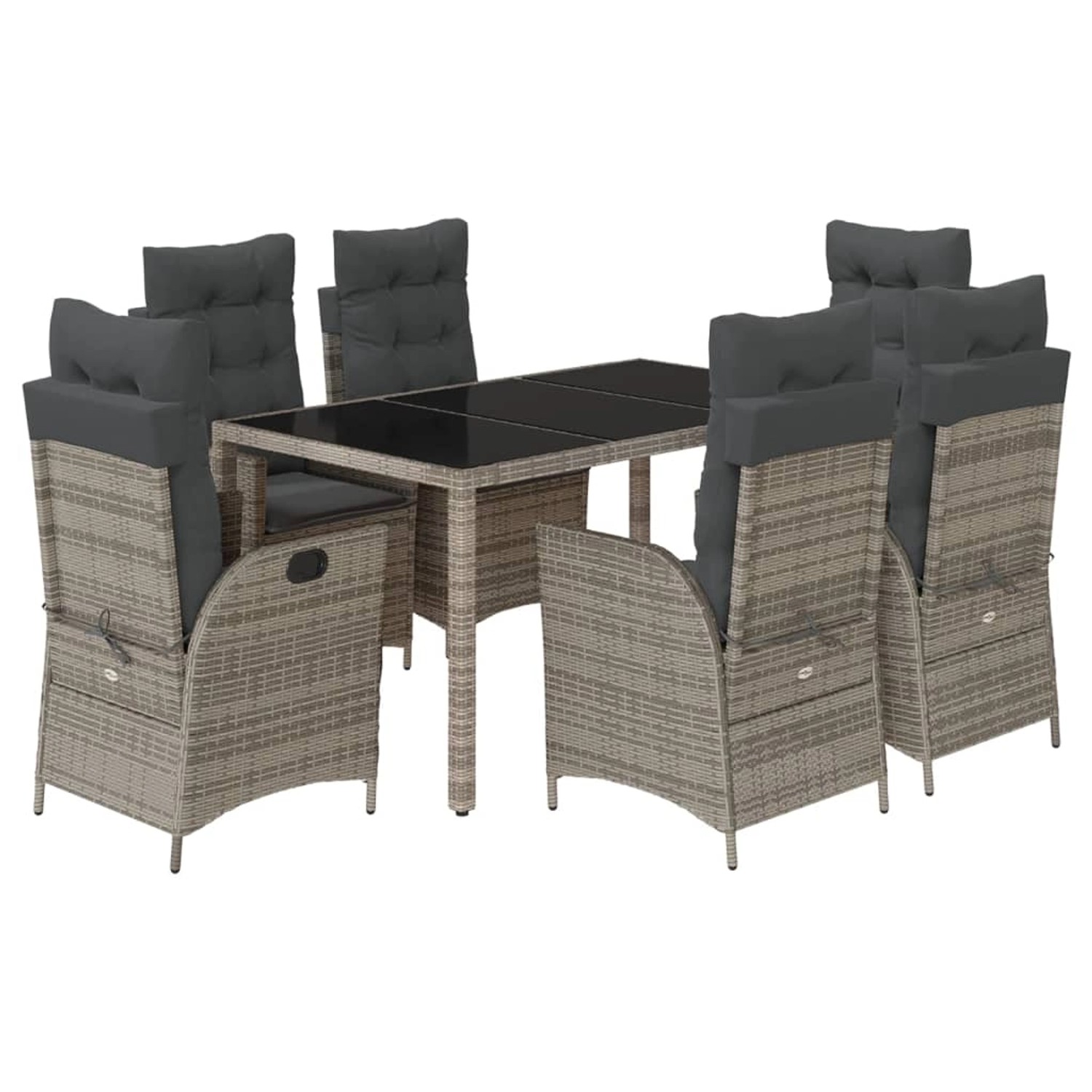 vidaXL 7-Tlg Garten-Essgruppe mit Kissen Grau Poly Rattan 3213081 günstig online kaufen